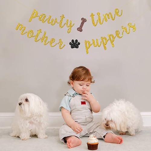 Miniatura 6 de INNORU Pawty Time - Cartel de los cachorros de madre, decoraciones de fiesta de cumpleaños de perro de mascota, decoraciones de fiesta de cumpleaños