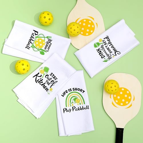 Miniatura 5 de Vansolinne Juego de 4 toallas de cocina de regalo de Pickleball para Navidad, juego de 4 paños de cocina, juego de toallas de mano de cocina