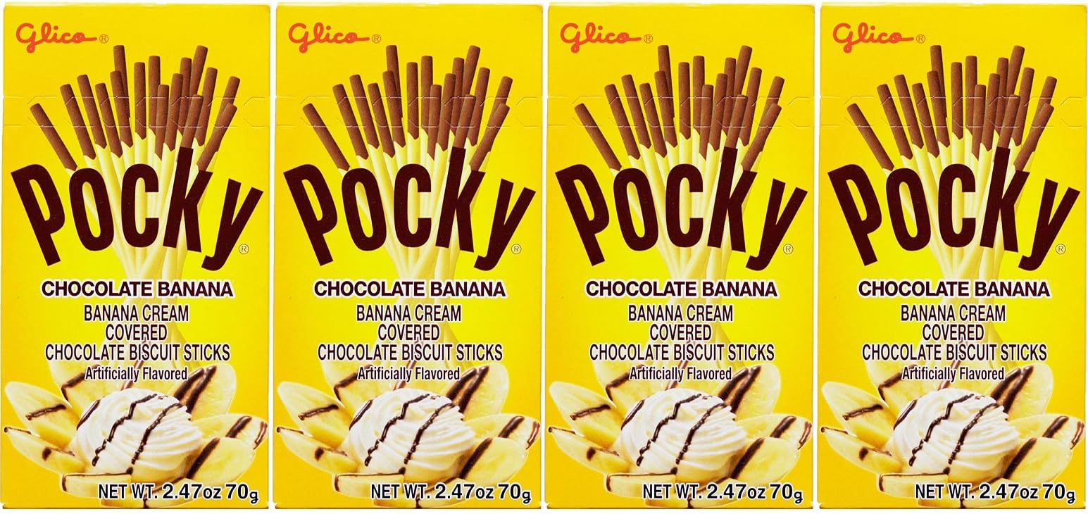 Japanese Snacks Pocky Biscuit Stick, Chocolate Banana, 2.47 Ounce (Pack of 4)