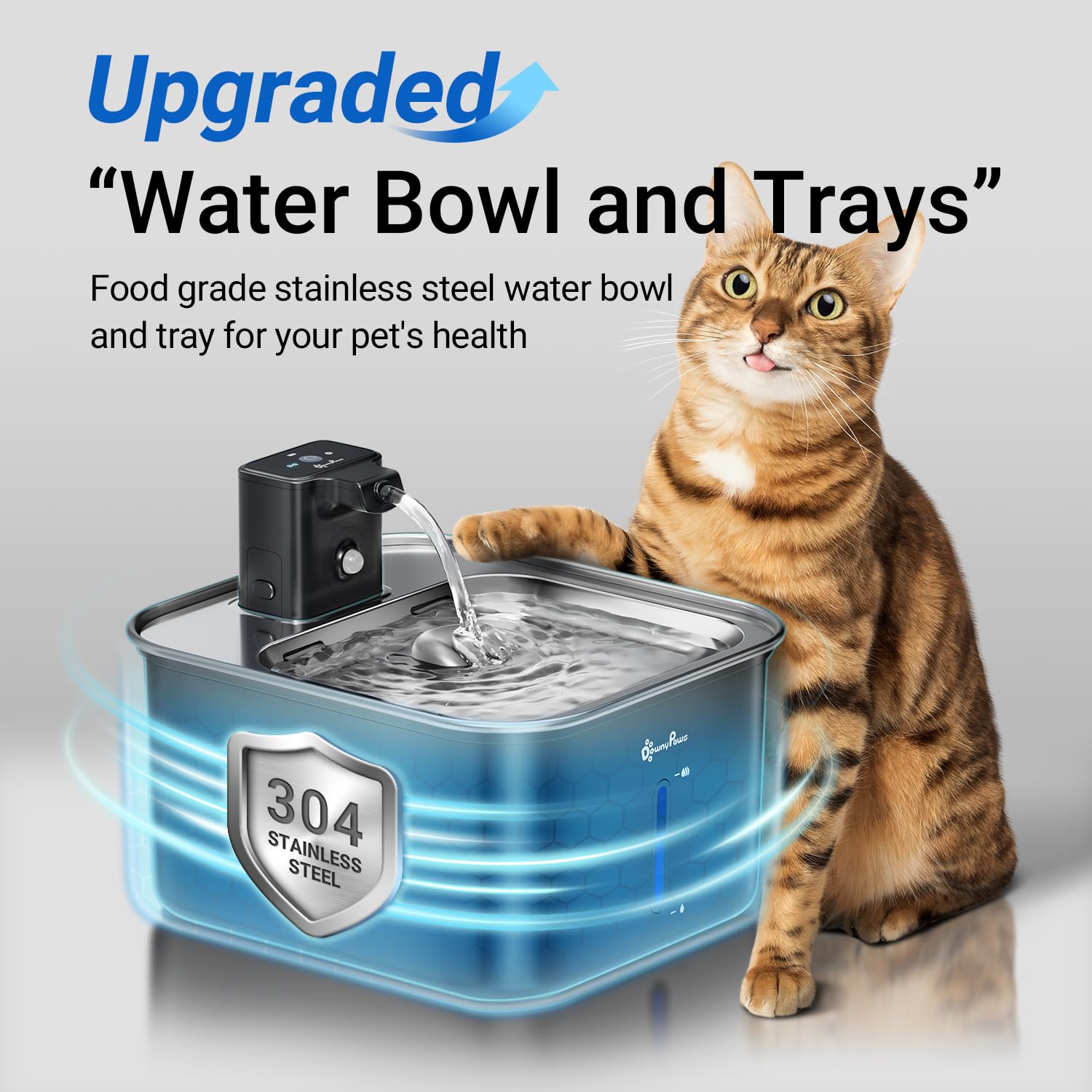 DownyPaws Cat Water Fountain Stainless Steel Wireless, 101 oz/3L FurSink Cordless Water Fountain for Cats, Battery Operated Cat Fountains for Drinking with Motion Sensor, Easy Clean, Black - image 2