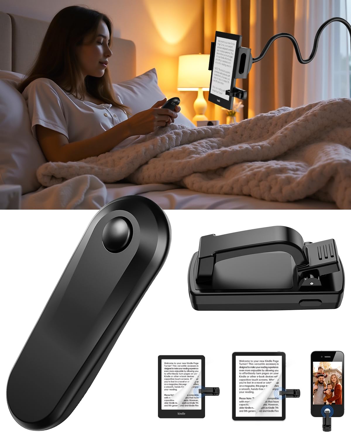 Kindle Page Turner, Remote Control Page Turner for Kindle Paperwhite Oasis EReaders Kobo, Kindle Clicker Page Turner for iPhone,iPad, Android Tablets Reading Novels,Camera Record & Shutter Selfie