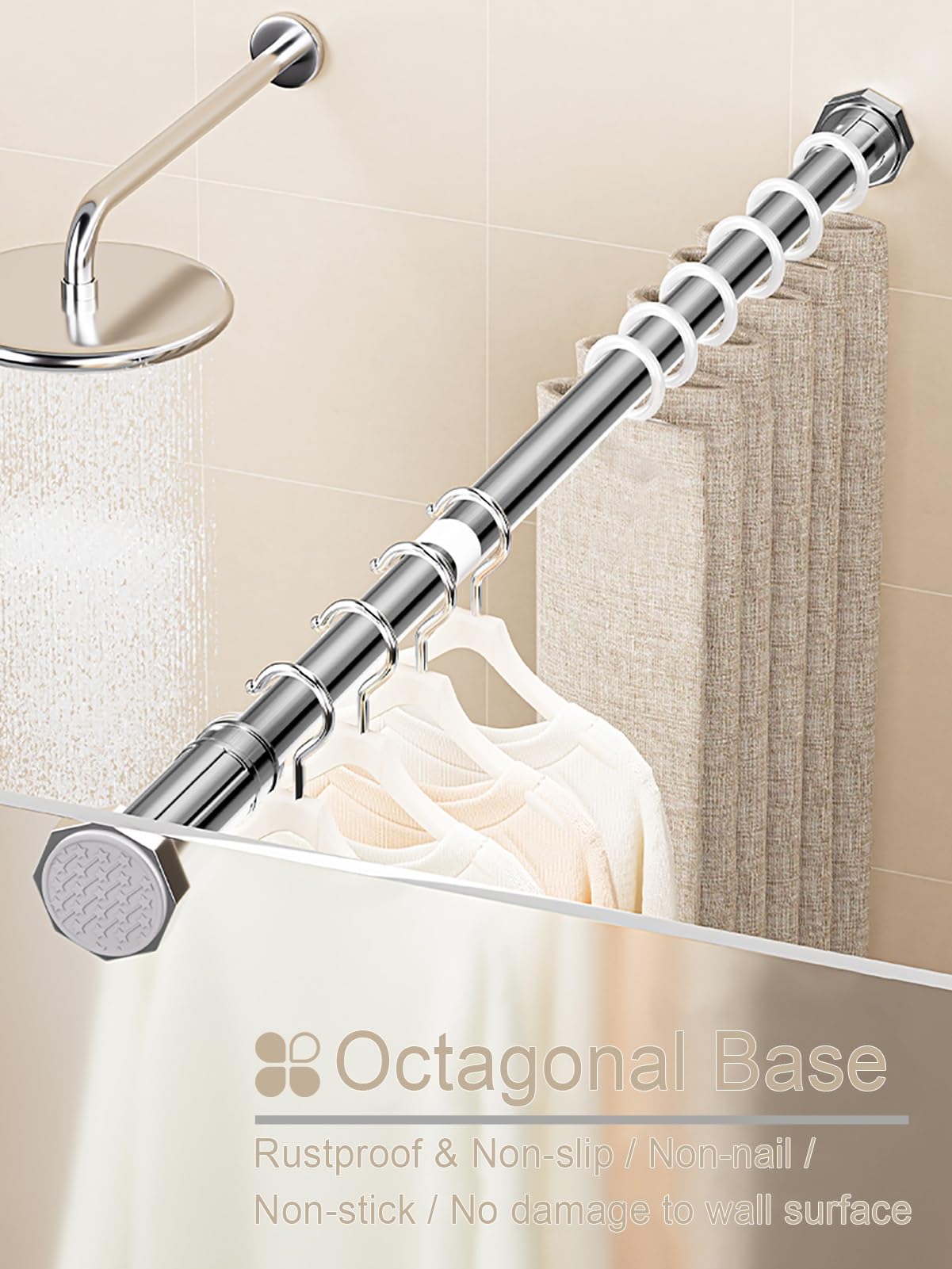 Asta Appendiabiti Regolabile in Acciaio Inox, Barra Appendiabiti Multifunzionale per Guardaroba, Asta telescopica per bucato, Appendiabiti da Porta, Armadio (Nero)