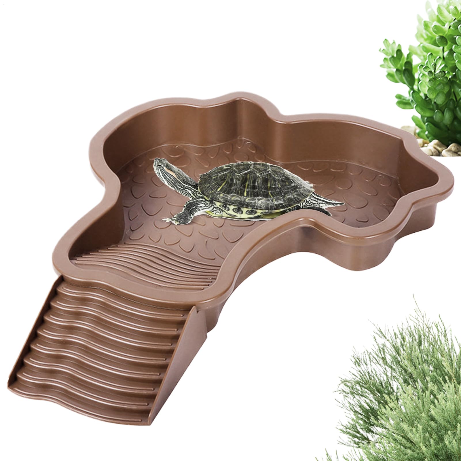 Tortoise Water Dish - Reptile Bathing Pool | Reptile Feeding Box Dish Anti-Slip Ramp | Chelonian Water Food Bowls | Turtle Ramp And Bath Ideal For Cooling & Relaxing Hydration For Tortoise Chameleon