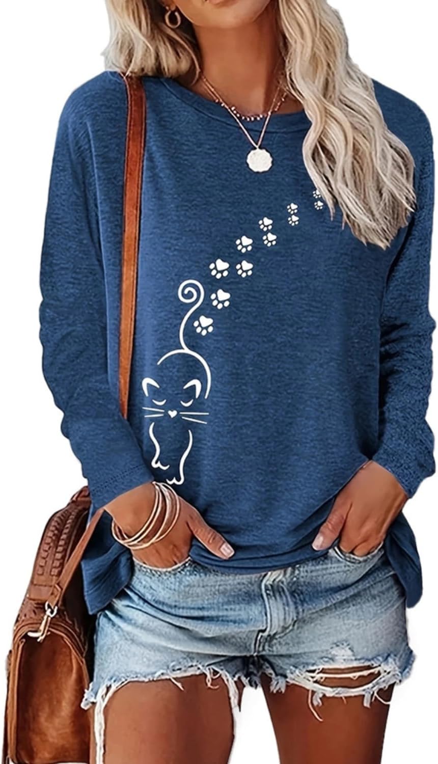 Women's Long Sleeve tees Cat Mom Graphic Tee Shirts Womens Graphic t Shirts Pullover Tops