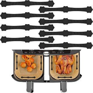 AUAUY 8pcs magnetic clips with air fryer, heat resistant safety buckle to secure parchment liners, 12.5cm long fixing clips, prevent paper from burning food, fits all iron basket models