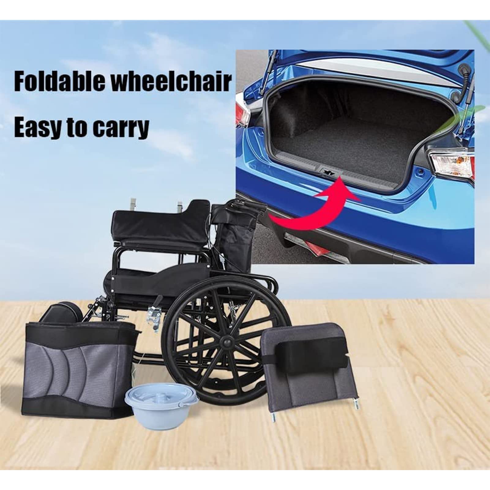 Reclinable Completo, Reclinable De Espalda Alta, Silla De Ruedas Plegable Al Aire Libre