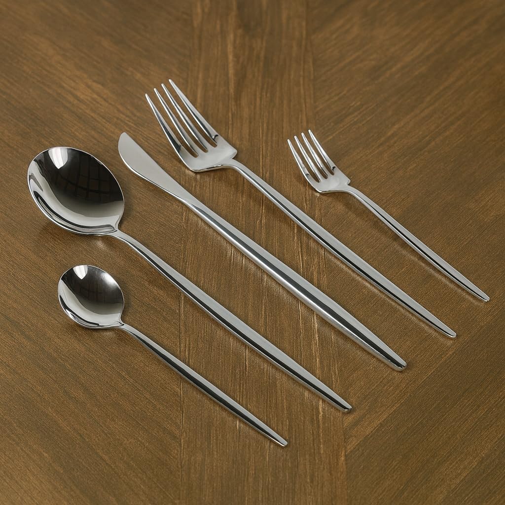 Lincoln Silverware Set, 30 Piece Silver Flatware Set Cutlery Premium Polished Stainless Steel, Service for 6, for Kitchen, Home, Wedding, Party, Mirror Polished Dishwasher Safe