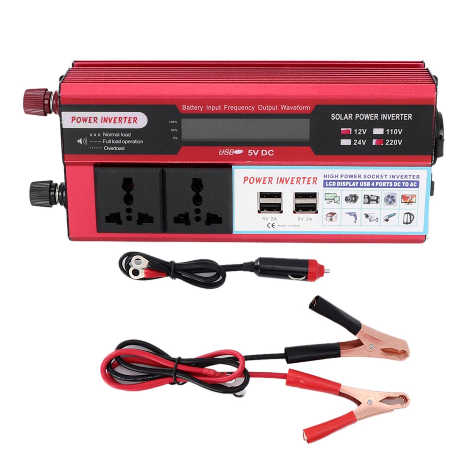 Inversor de Corriente 5000W 12V a 220V-240V CA, Onda sinusoidal Pura, Pantalla LED Digital, 4 Puertos USB, Ideal para Coche, energía Solar y emergencias