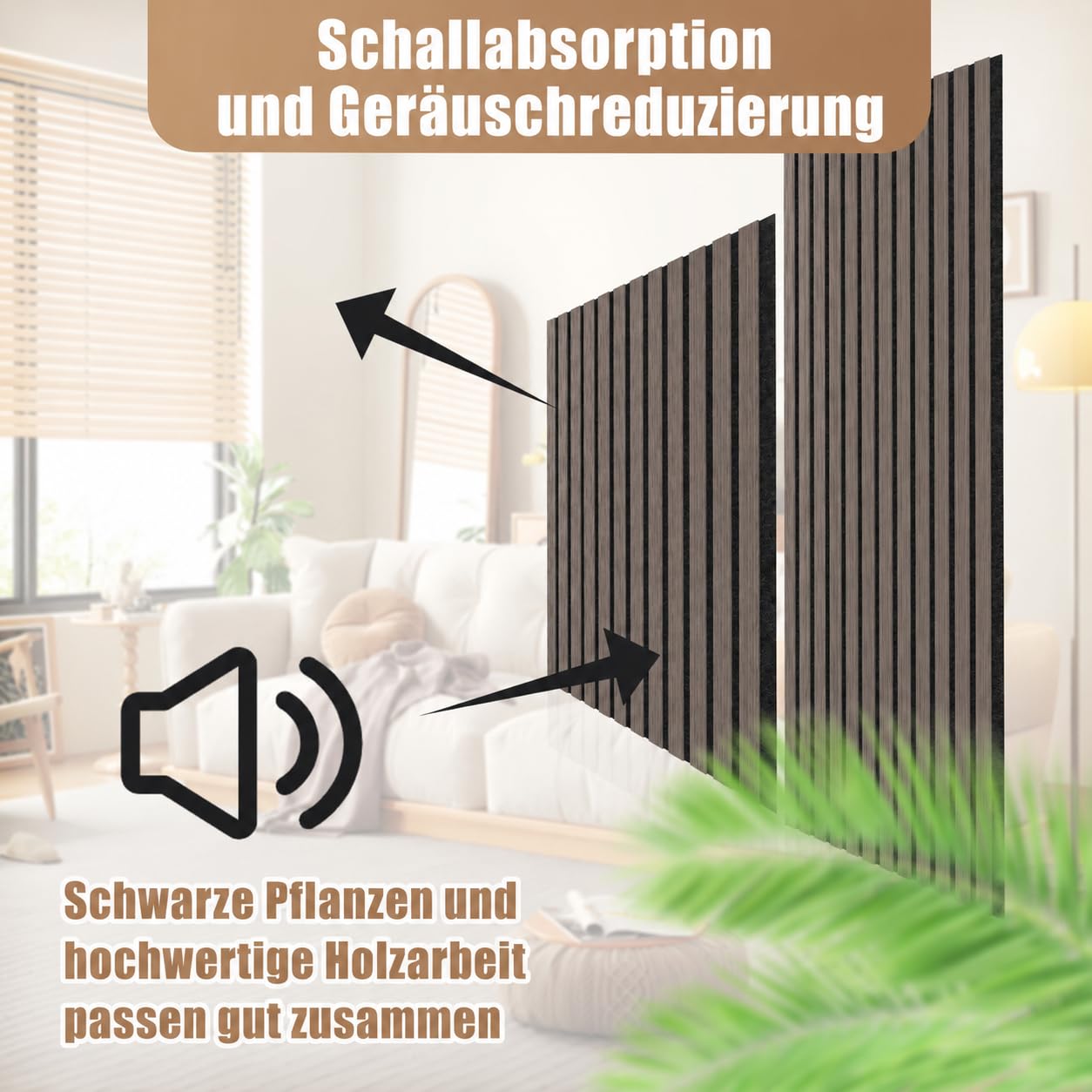 2er-Set Holz Akustikpaneele 120x60cm Schallabsorber Wandpaneel mit Filzrückseite, Schalldämmung Lamellenpaneel Schalldämmend für Studio Wohnzimmer Büro,verbessert Raumakustik, Nussbaum