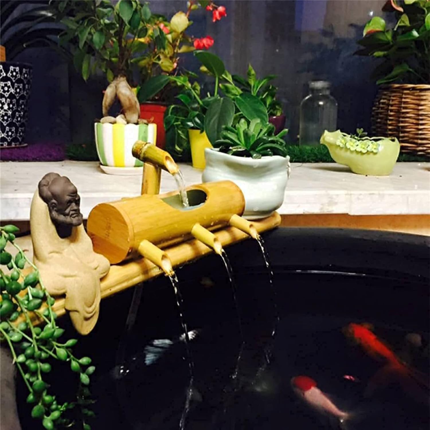 Garden Waterscape Outdoor Fountain Bamboo Fish Tank Water Recycling Feng Shui Decorative Fountain Living Room Waterscape Home Office Decoration Crafts Wedding Gift (2 (35cm/13.7inch)) ()