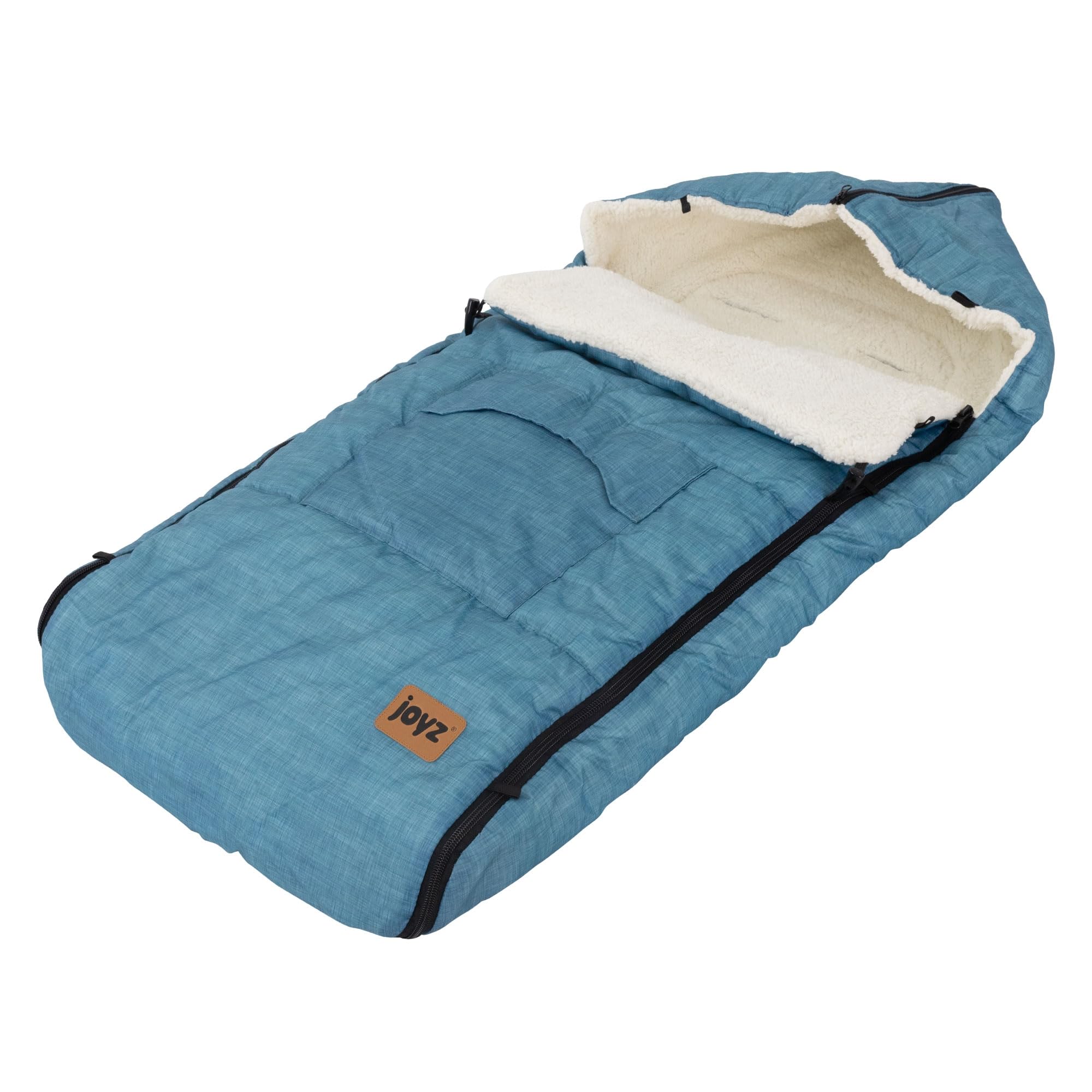 Joyz Saco Cubrepiés para Bebé Manta Capazo Azul Vaquero Poliéster 94x48x10 cm Forro Cálido para Invierno Universal Reposacabezas y Cremallera para Cochecito/Silla de Paseo con Aberturas para Cinturón