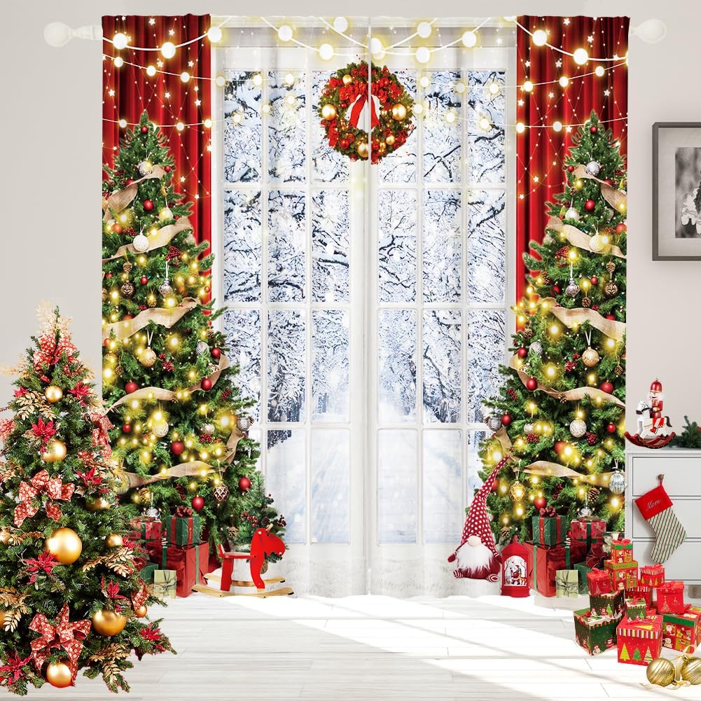 Hilioens Christmas Window Curtain for Bedroom Winter