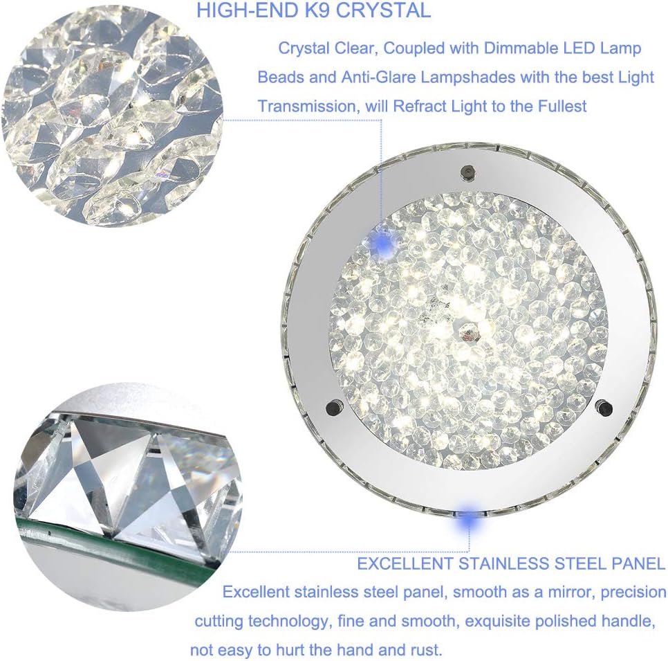 Crystal Chandelier LED Flush Mount Light Fixture Minimalist 11-Inch Ceiling Light Fixture Dimmable Moden Surface Wall Light with 4000K Daylight White 1980LM for Kitchen Island,Bathroom,Bedroom,Hallway - - 