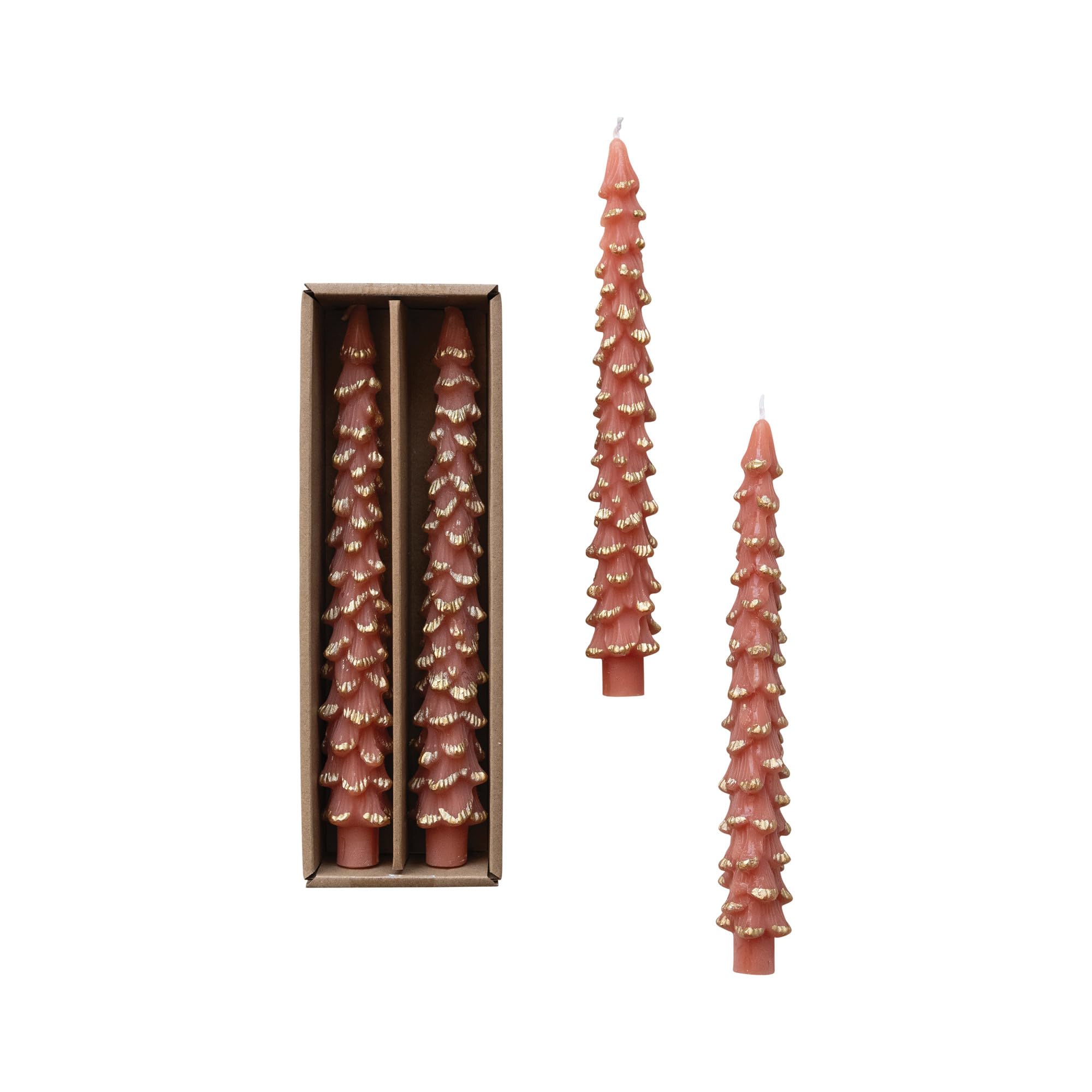 Creative Co-Op Golden-Tipped Elegance Tree Shaped Taper Candles, Coral Color, Set of 2