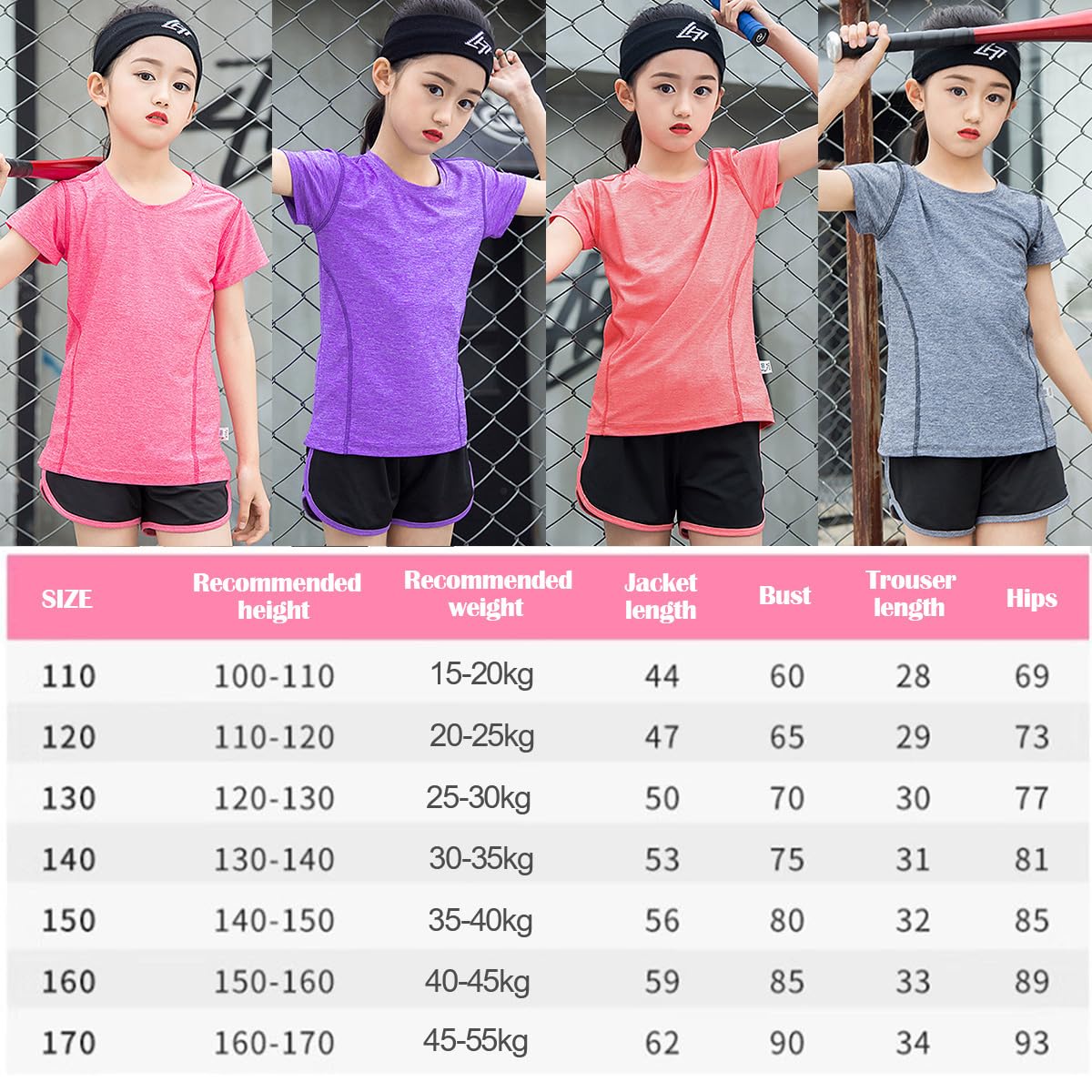 Tuta sportiva per bambini, con scollo rotondo, con pantaloni sportivi, tuta corta, 2 pezzi, per ragazze e jogging