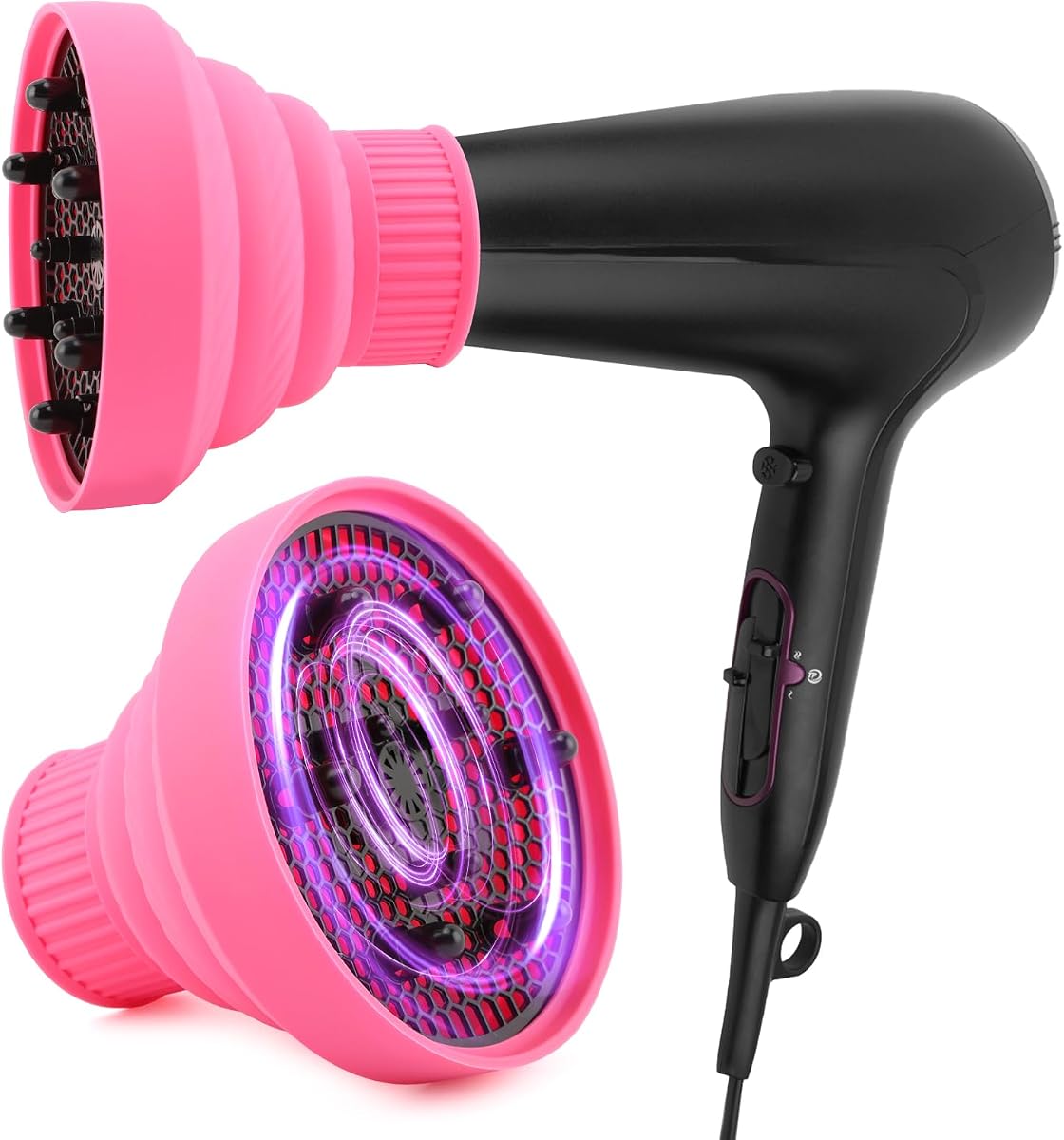 Silicone Hair Dryer Diffuser Foldable Fit Diameter D 1.38-1.97inch - Pink | Universal Hair Dryer Diffuser Attachment,Profession Blow Dryers Diffusers, Foldable for Travel, for Waves Curls Enhance Curls