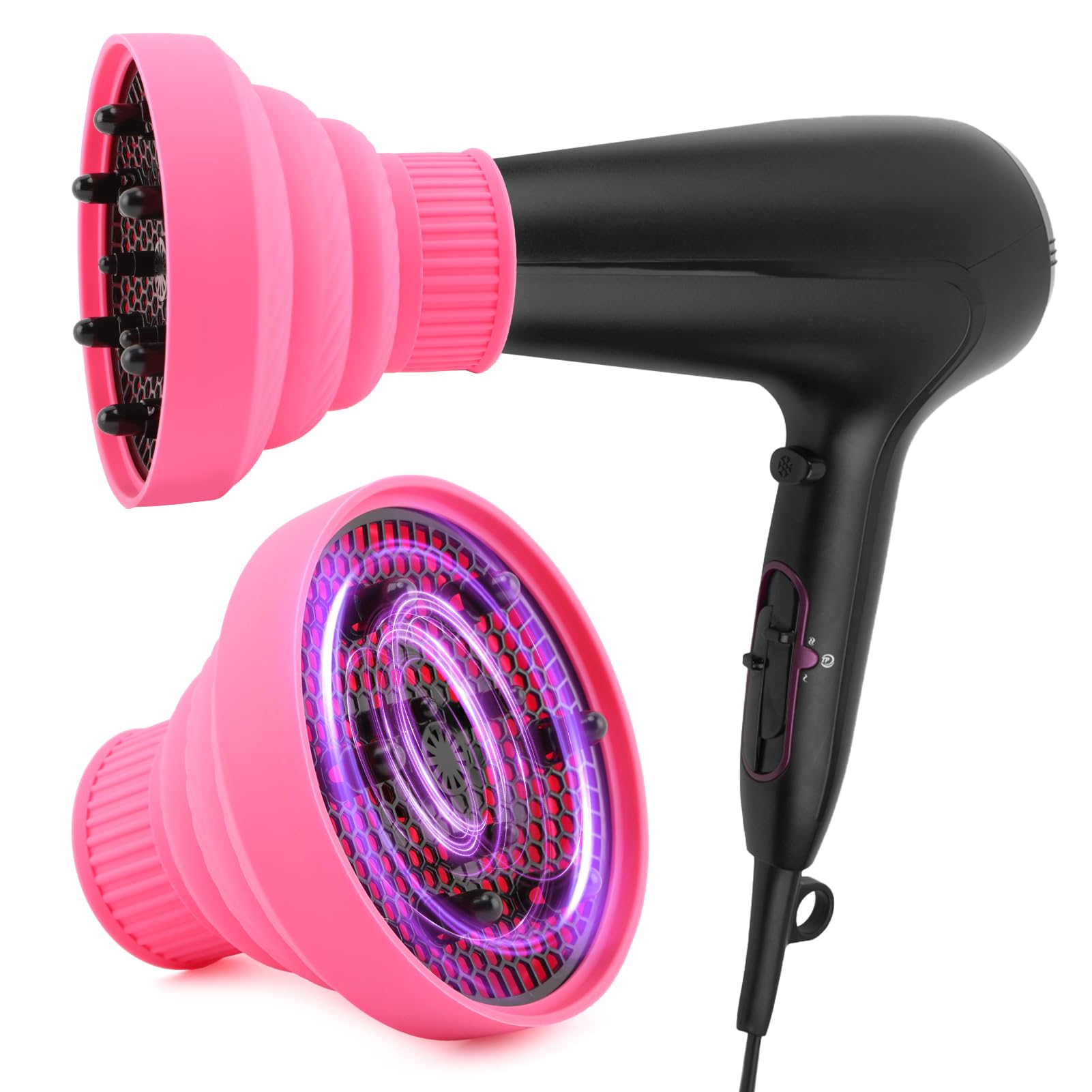 Silicone Hair Dryer Diffuser Foldable Fit Diameter D 1.38-1.97inch - Pink