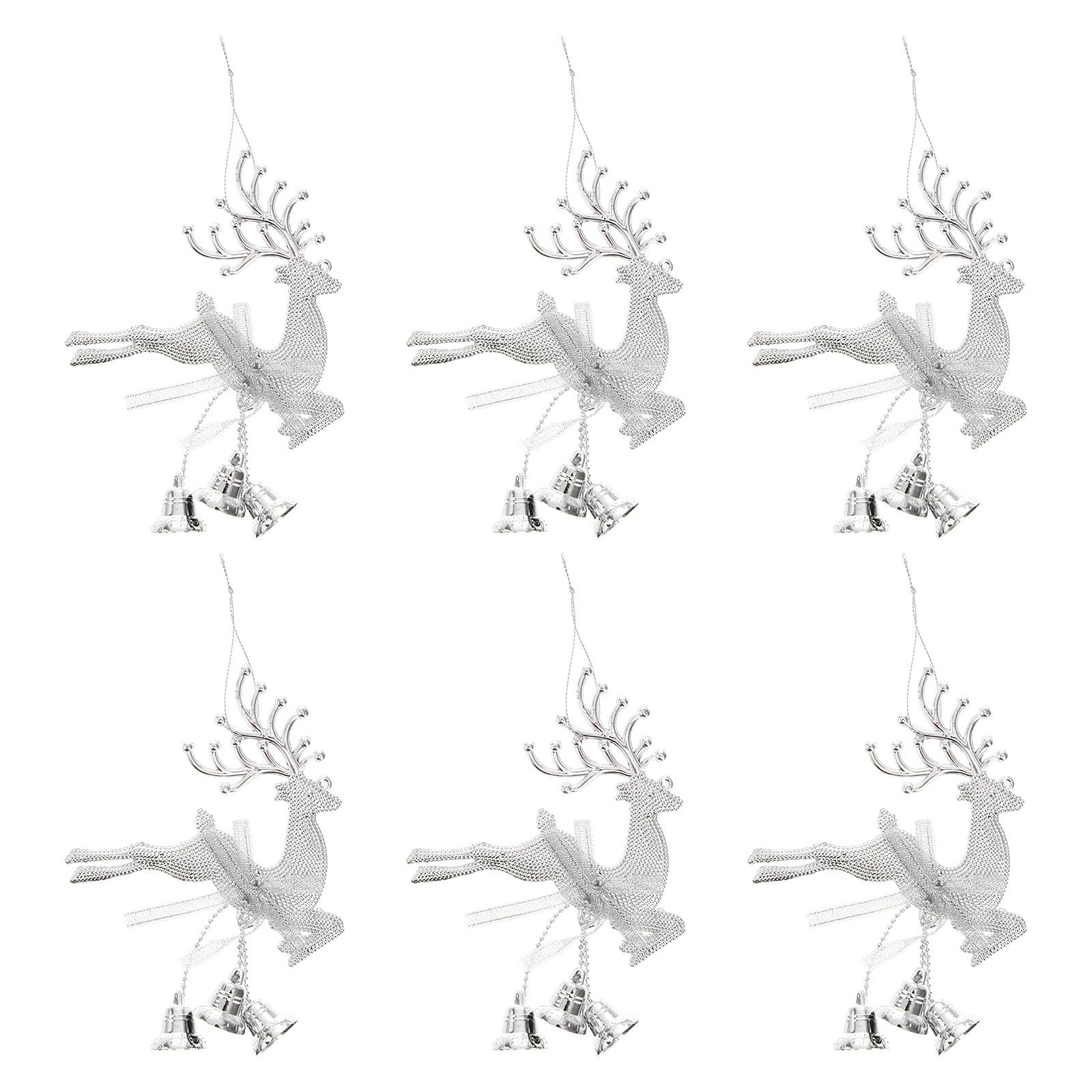 STOBOK Christmas Tree Bell Ornaments Xmas Bell Hollow Reindeer Hanging Decorations Wall Fireplace Window Hanging Christmas Party Supplies 6pcs (Silver