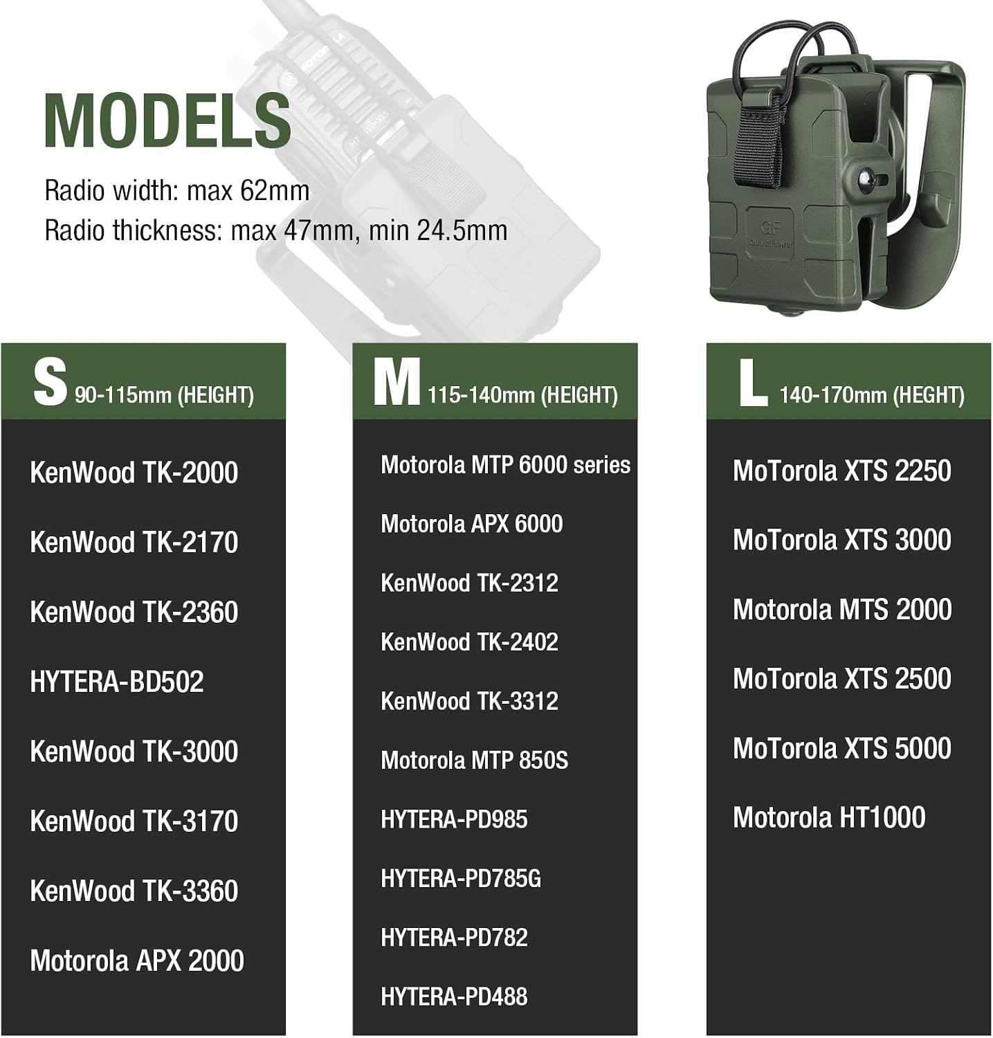 GUN & FLOWER Universal Tactical Radio Holster Holder Case for Two-Way Walkie Talkies, Radio Pouch for Motorola, Kenwood, Hytera Many Types, Adjustable Accessories- Green