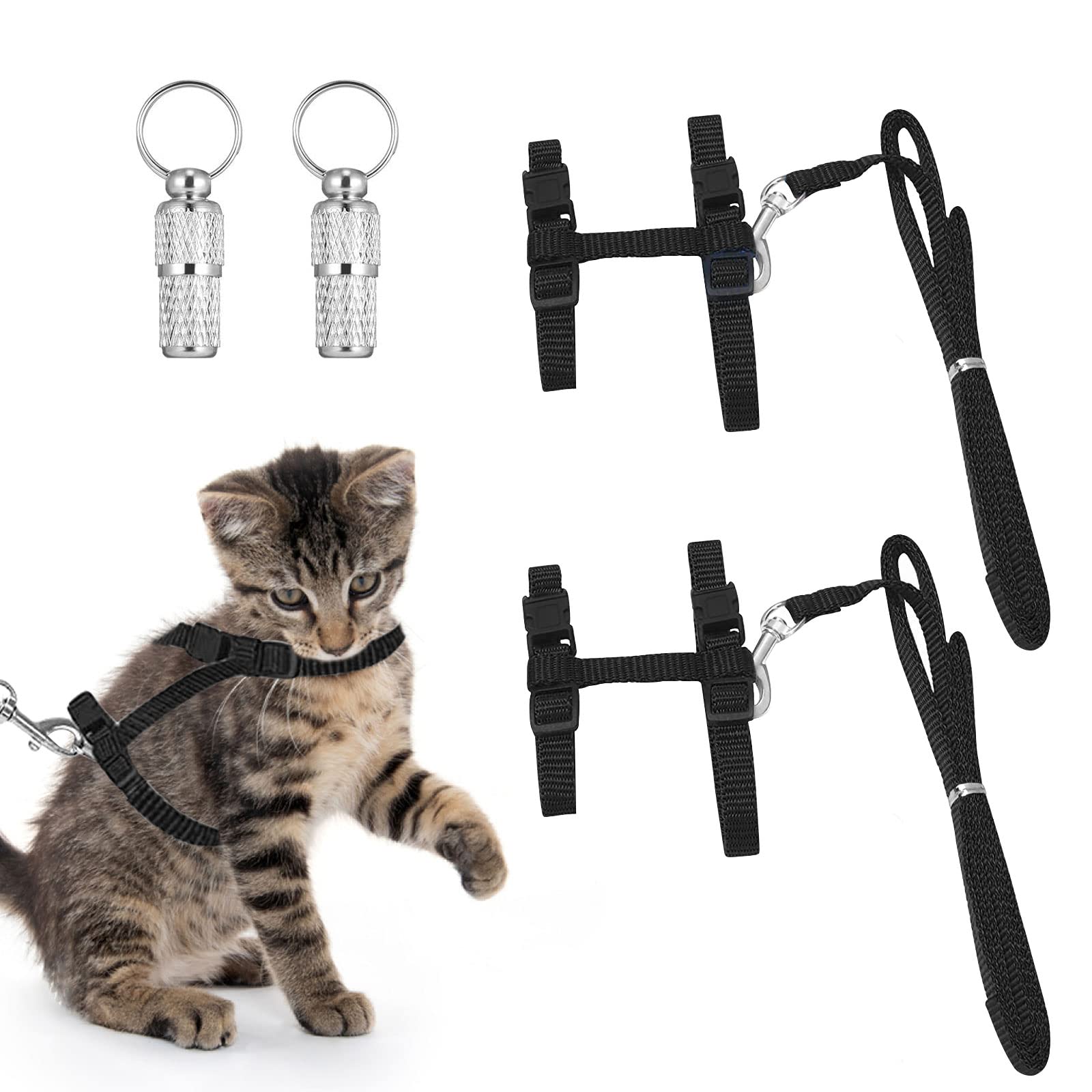 Arnés ajustable para gatos, 2 unidades de chaleco para gatos con correa y 2 etiquetas de identificación para mascotas, arnés ajustable de nailon para gatos, chaleco antiroturas, para gatos pequeños y