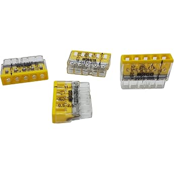50 St&uuml;ck Wago 2273-205 COMPACT-Verbindungsdosenklemme &Oslash; 0,5-2,5 mm&sup2;, 5-polig, transparent/gelb | Steckklemme f&uuml;r Massivleiter