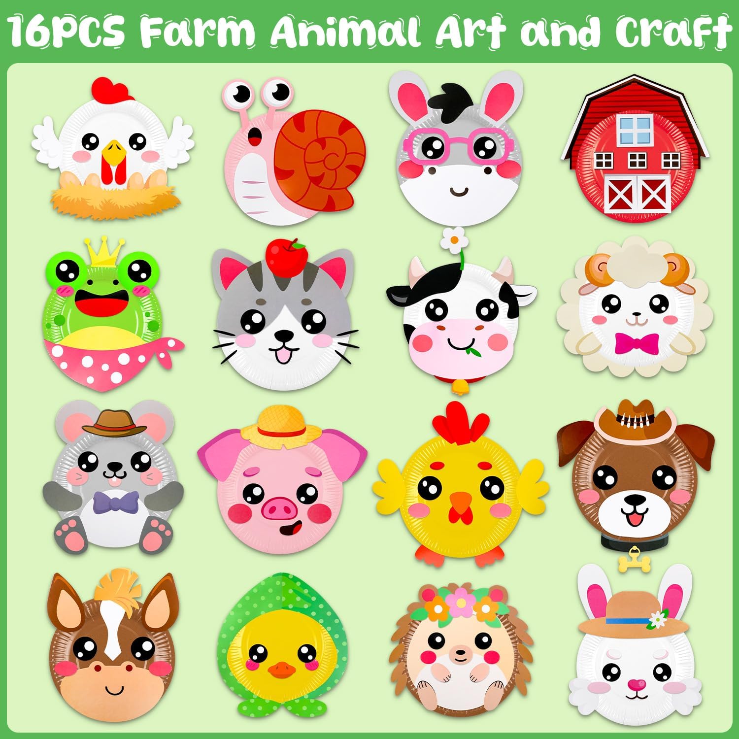 MDCGFOD 16 Pack Arts and Crafts for Kids, Toddler Crafts Animal Paper Plate Art Kit Gift for 3 4 5 6 Year Old Boys Girls DIY Kids for Birthday Party Favor Preschool Classroom Party Games (Farm) - Image 5