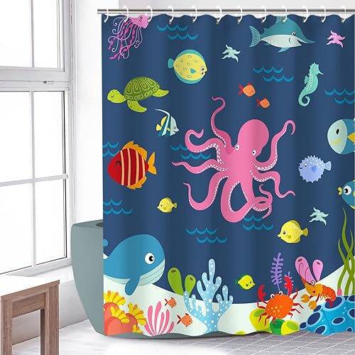 Miniatura 3 de RosieLily Cortinas de ducha para niños, cortina de ducha de tiburón, cortina de ducha para niños y niñas, cortina de ducha para niños y niñas,