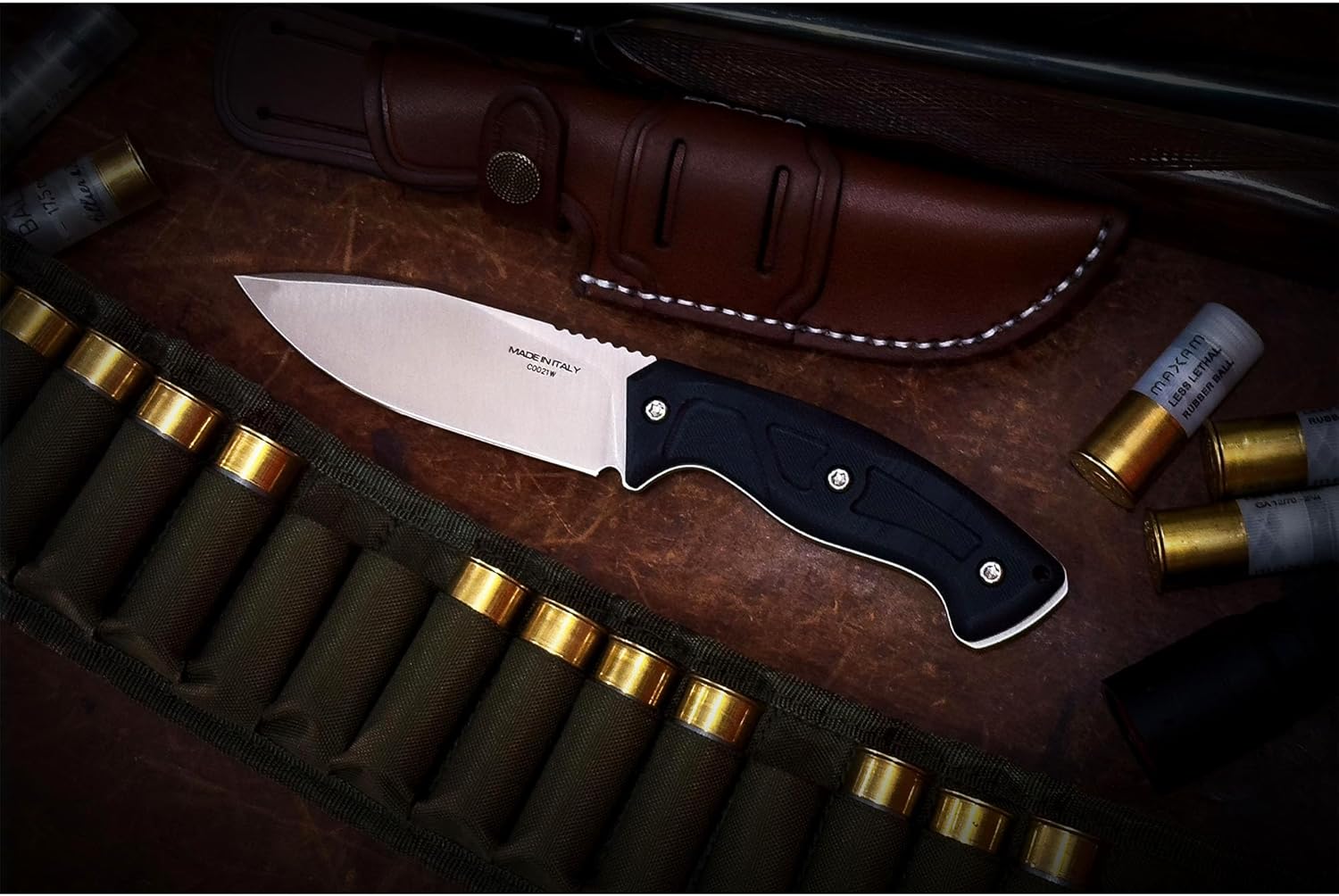 Extrema Ratio - Venatus F (Black Satin), Fixed Blade Knife, Böhler N690 Steel hardened to 58 HRC, Stonewashed Finish, Full Tang Construction, Ergonomic Handle, Premium Leather Ambidextrous Sheath