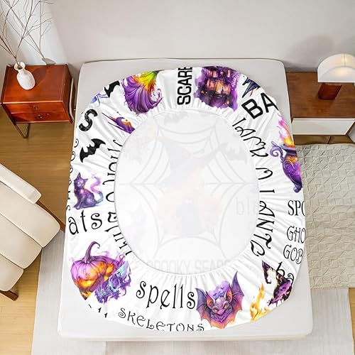 Vista 176 de Juego de sábanas bajeras con bonito diseño de gato negro para niños y niñas, diseño de dibujos animados de Halloween, gato, animales, sábanas