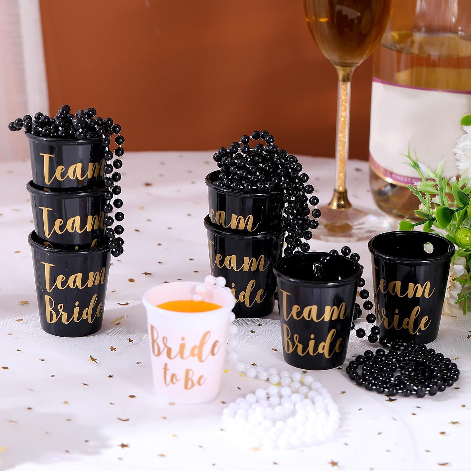 Boao 8 Pack Bachelorette Shot Glass Necklaces, Bride Beads Chain, Black