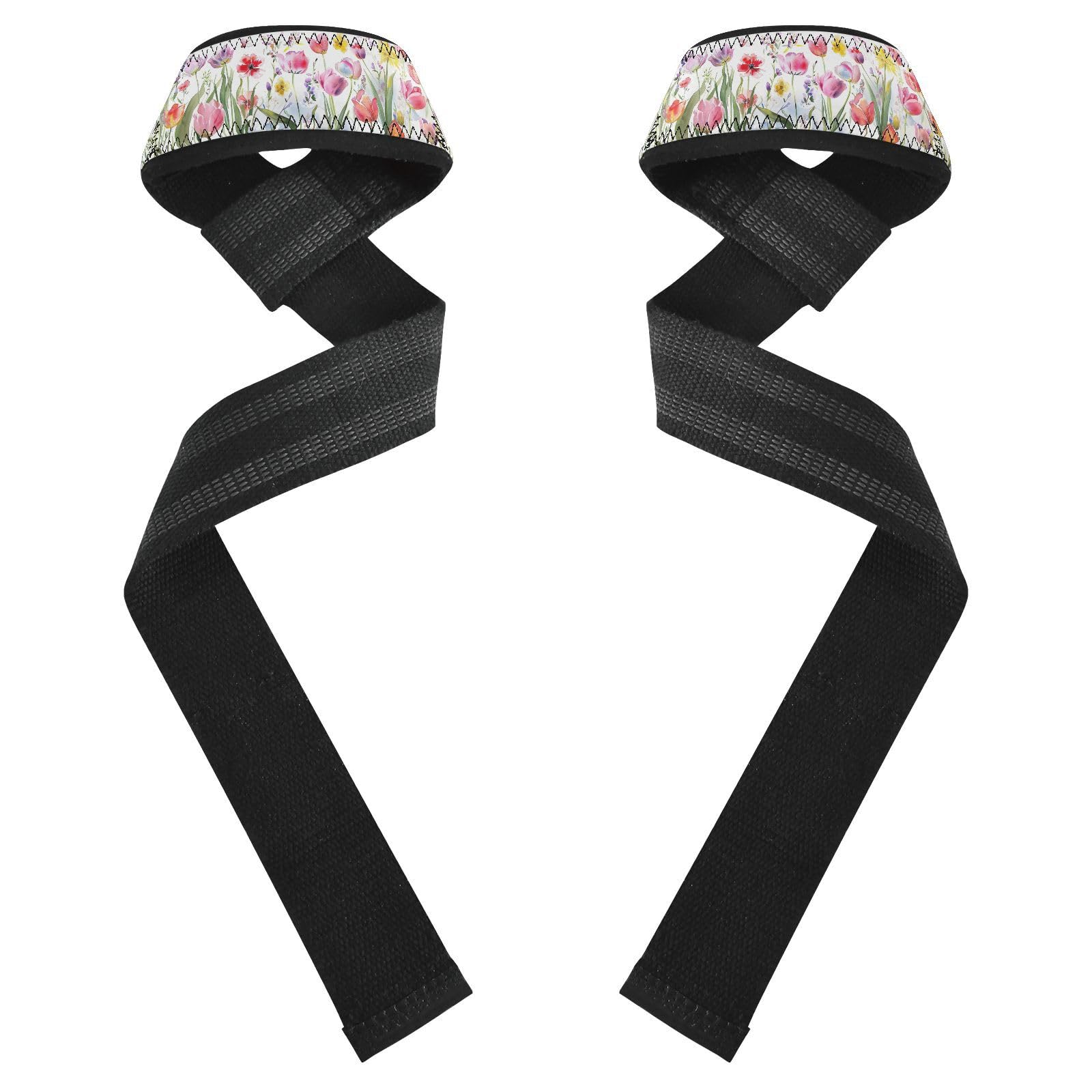 Nander Spring Flowers Wrist Straps for Weightlifting,Lifting Straps with Neoprene Cushioned Wrist Padded and Anti-Skid Silicone for Strength Training,Bodybuilding,Deadlifting