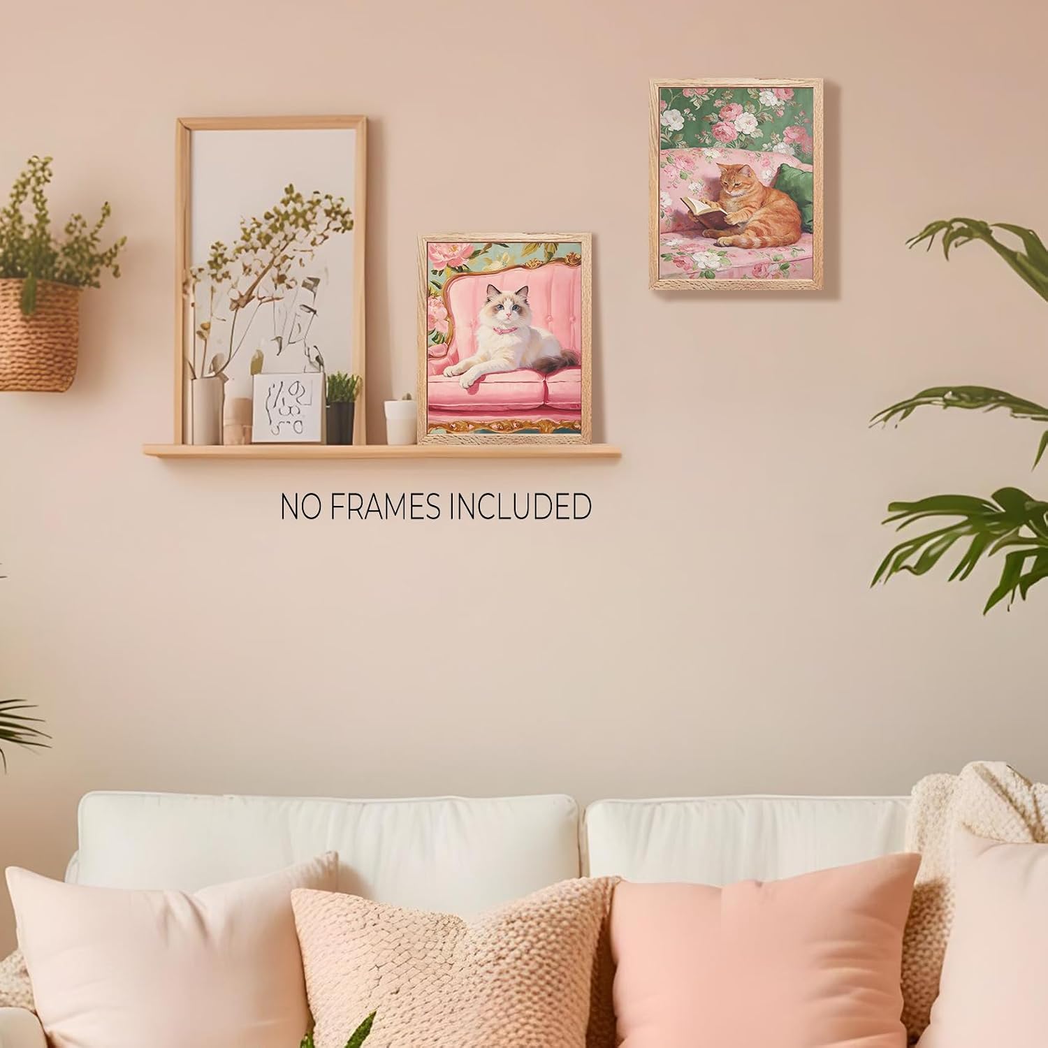 Foritho Vintage Floral Cat Wall Art Prints 8x10 Set of 4 Unframed | Cozy Cat Reading Book Wall Decor Pictures Posters for Girls Bedroom Room Dorm, Vintage Cottagecore Pink Floral Cat Wall Decor