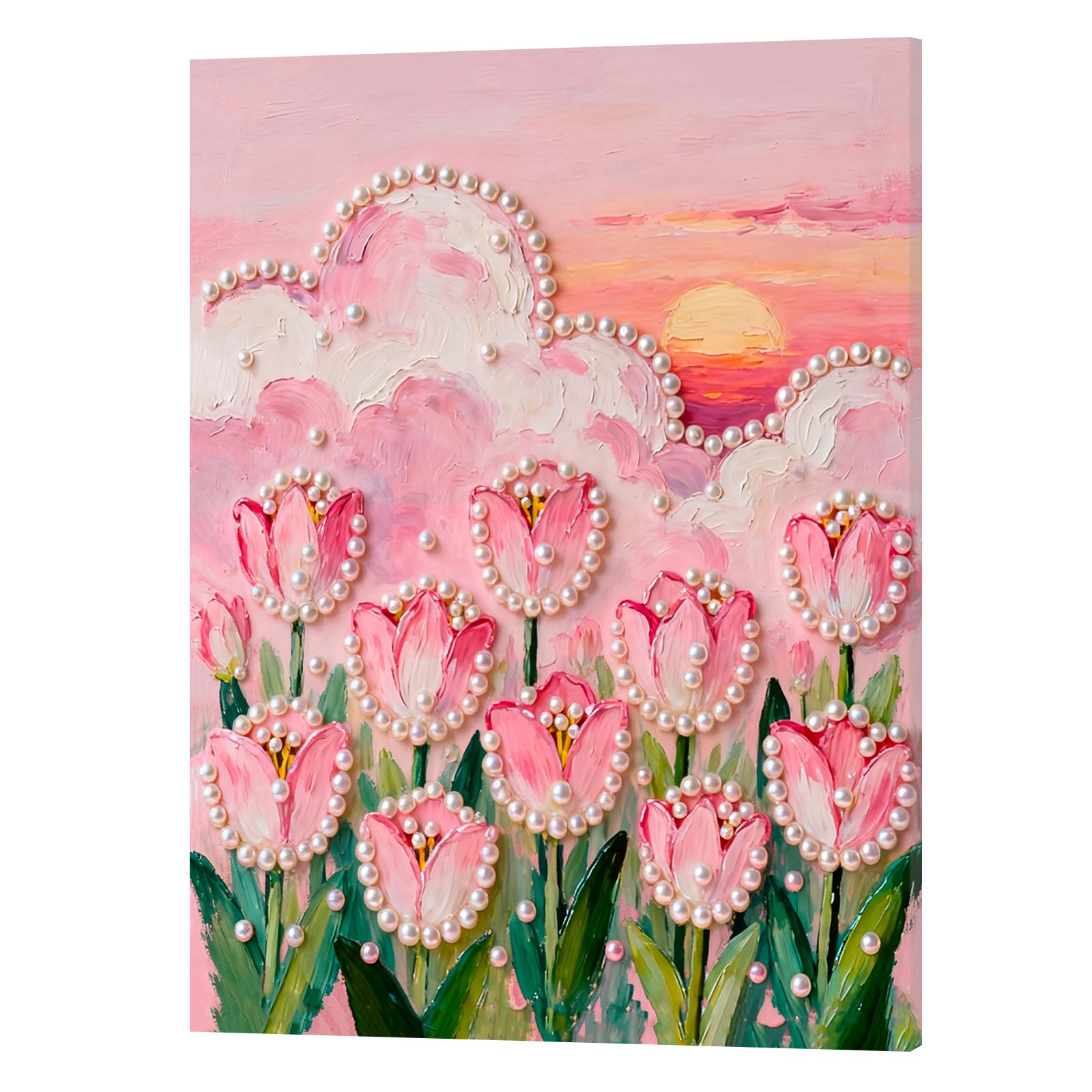 DIY Pearl Painting Kit with Wooden Frame, 3D Plastic Pearl Gemstone Ocean Art Craft for Adults Beginners, Diamond Art Kits for Adults, Home Wall Decor Ready Gift for Women(Tulip Flower)(40 * 50cm)