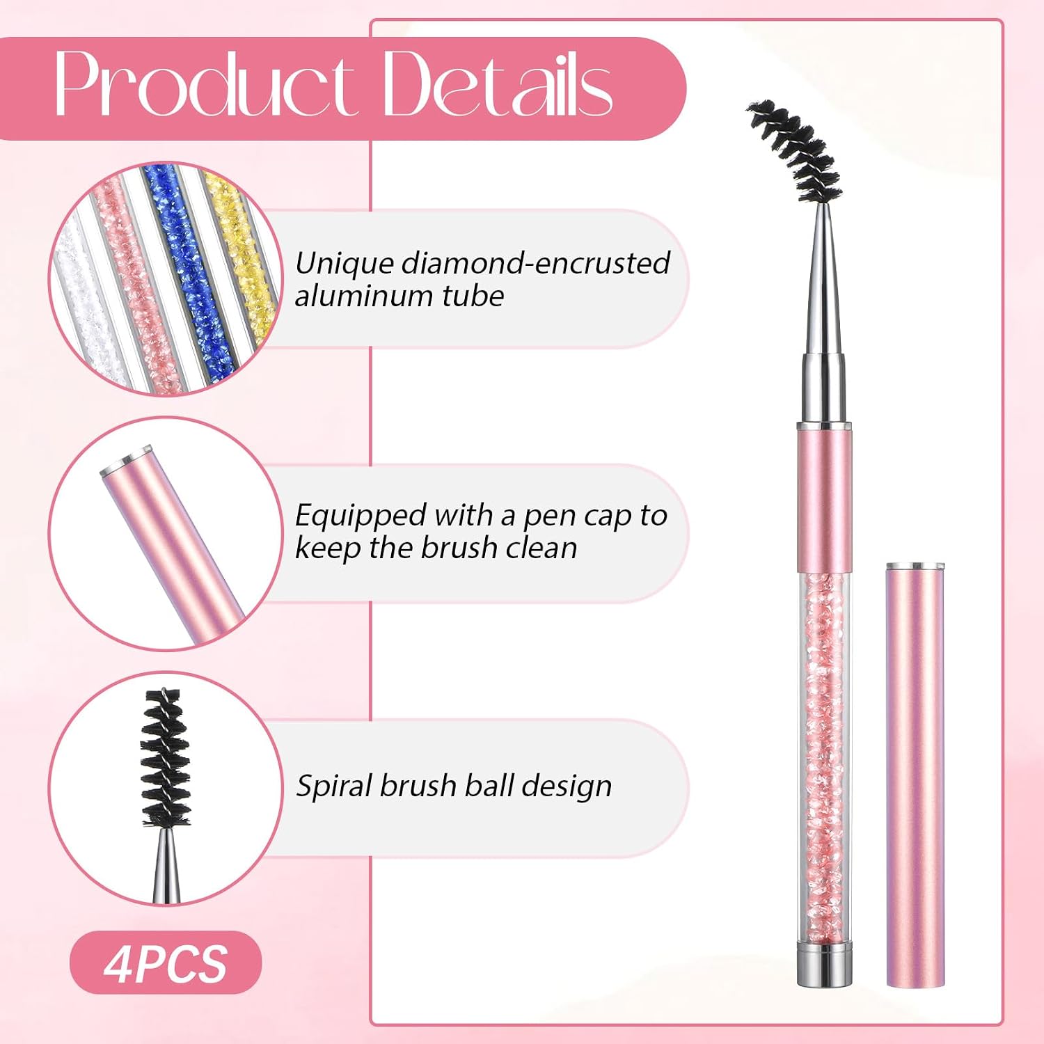 JJUNW 5Pcs Eyelash Brush with Cap, Spoolies Mascara Wands with Cap, Spooly for Lashes Lash Wands Applicator Spooly for Lashes