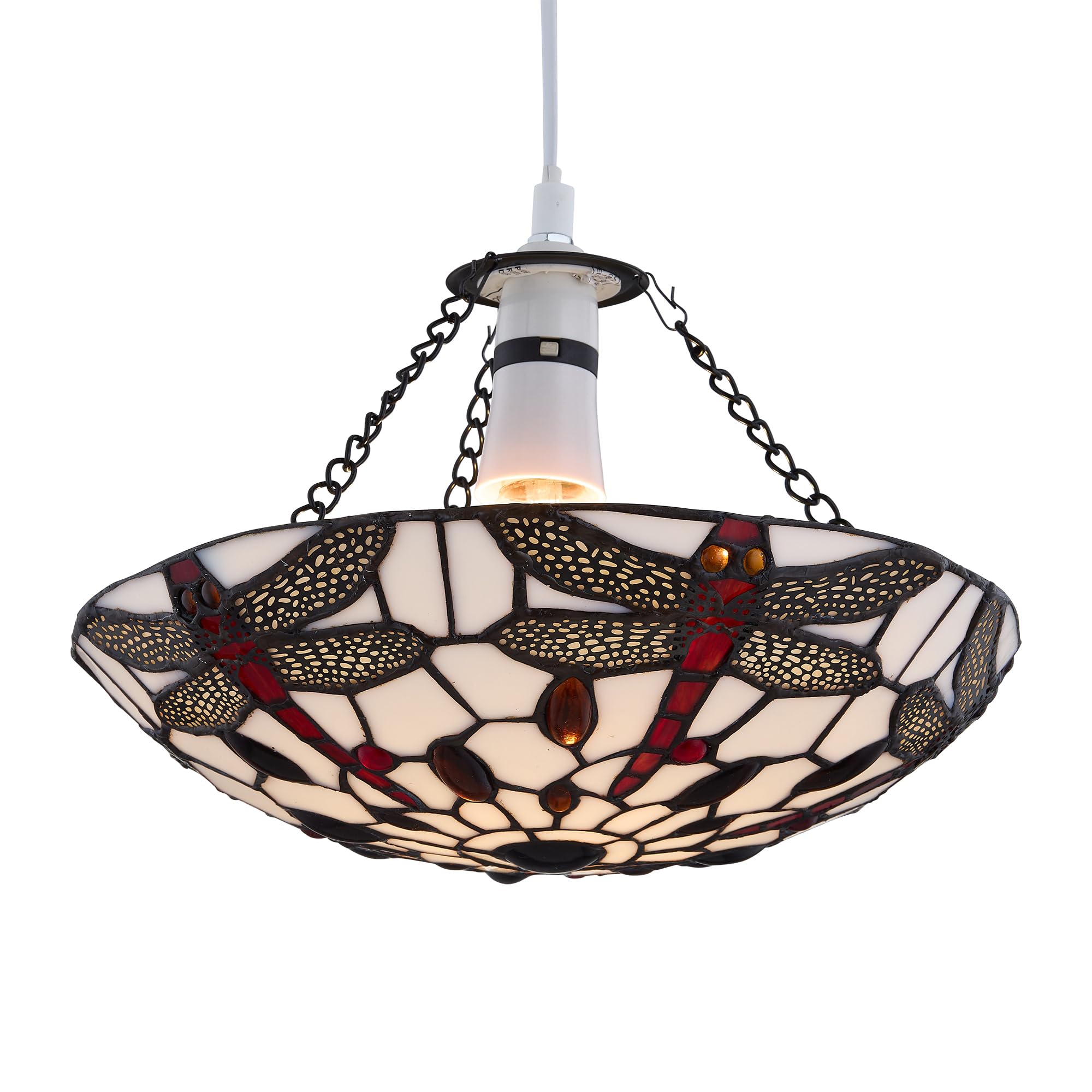 Tiffany Dragonfly Coloured Glass Uplight Pendant Shade, Easy Fit Ceiling Lightshade
