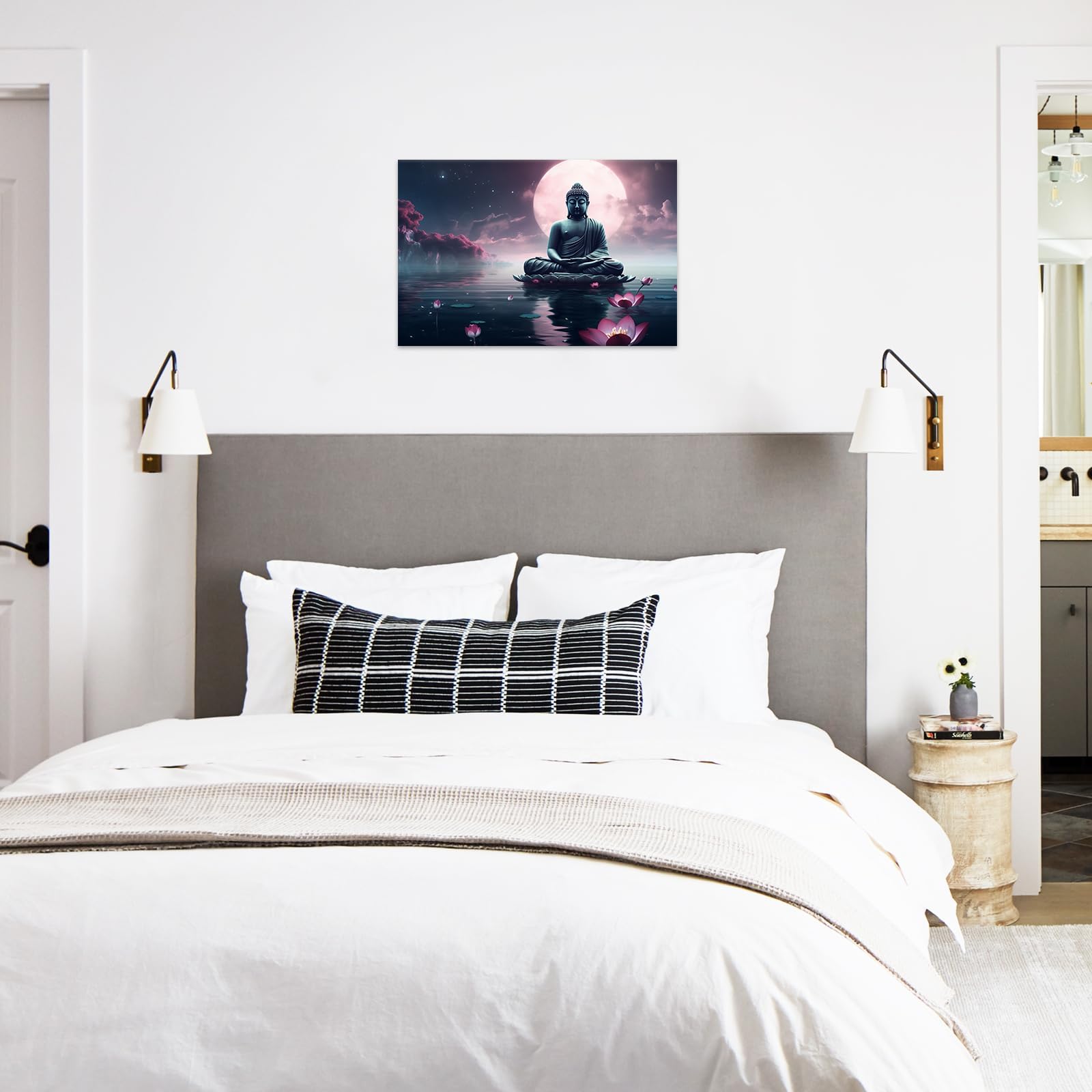 JKEVCBIAX Zen Canvas Wall Art Buddha Painting with Lotus Flowers Pictures Spa Artwork Prints for Bathroom Meditation(30x60cm/No frame)