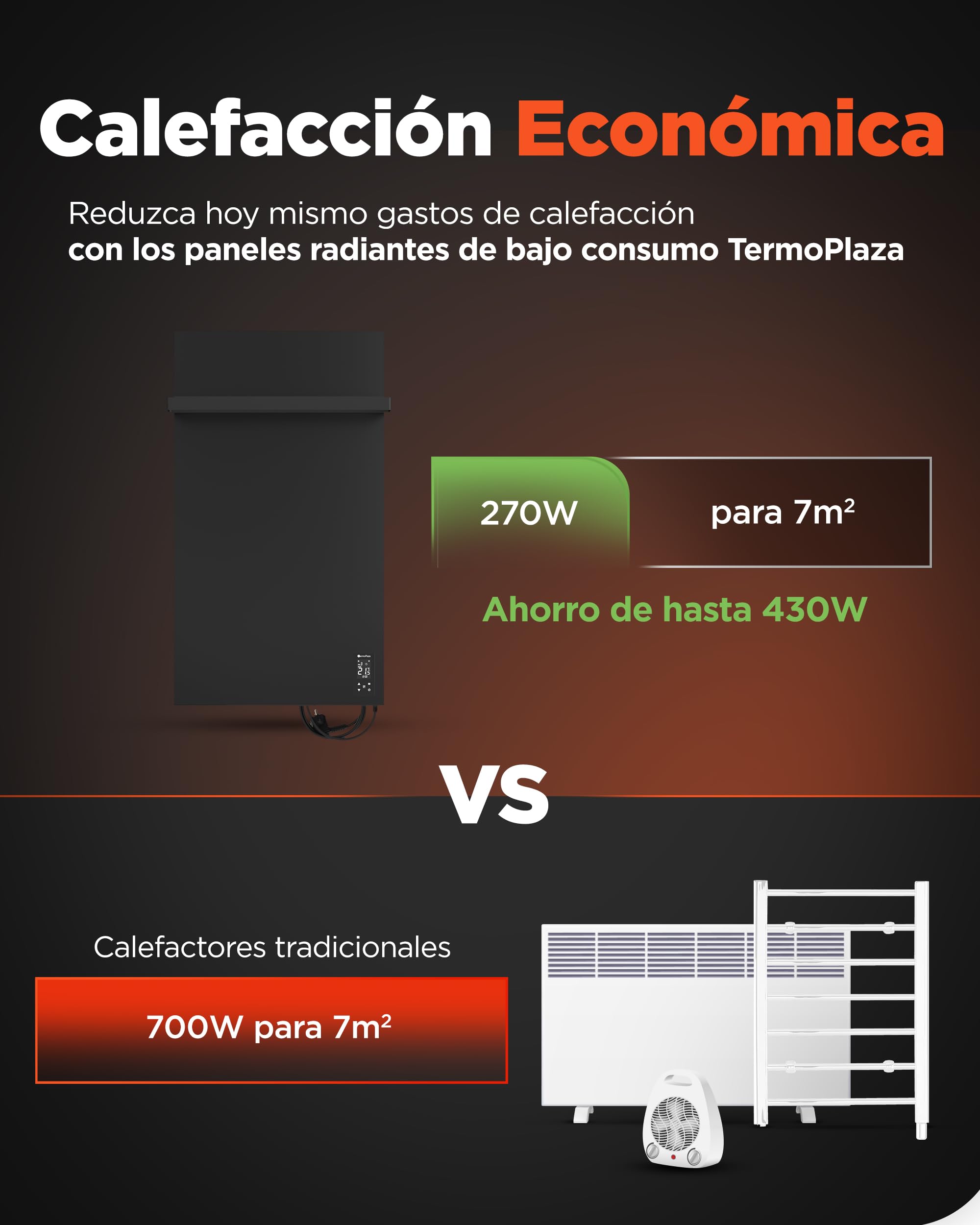 Termoplaza Toallero Eléctrico WiFi Baño Infrarrojo 270 Vatios hasta 7m2 - Radiador Eléctrico Bajo Consumo - Infrarrojo Calefacción - Radiador Toallero Negro - Calefactor Bajo Consumo