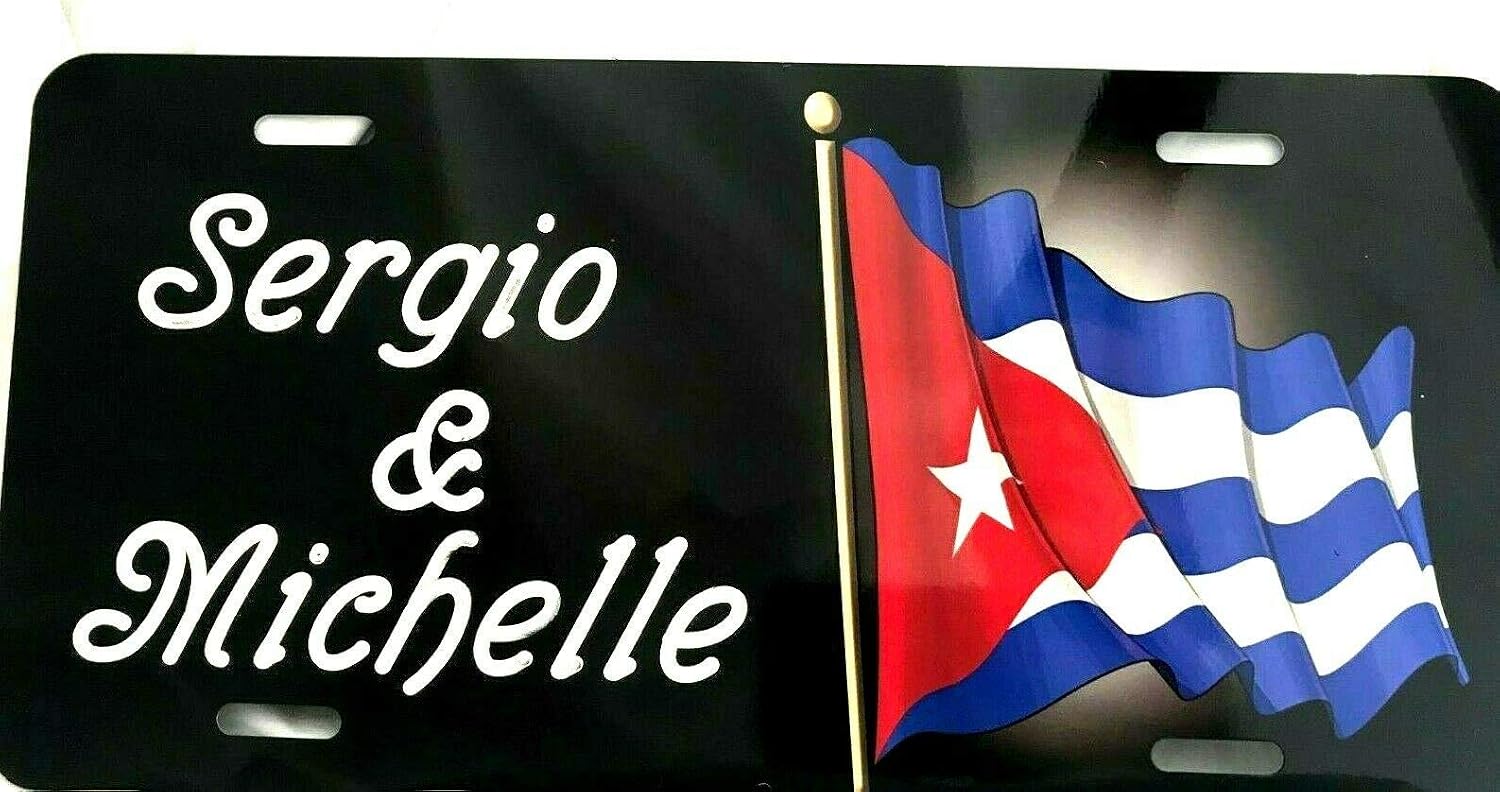 MIRROR MANIA Flag of Cuba Personalized Custom License Vanity Plate Free Engraved Auto Car Tag Cuba Country Cuban Flag License Plate Beautifully Designed and Specially Made