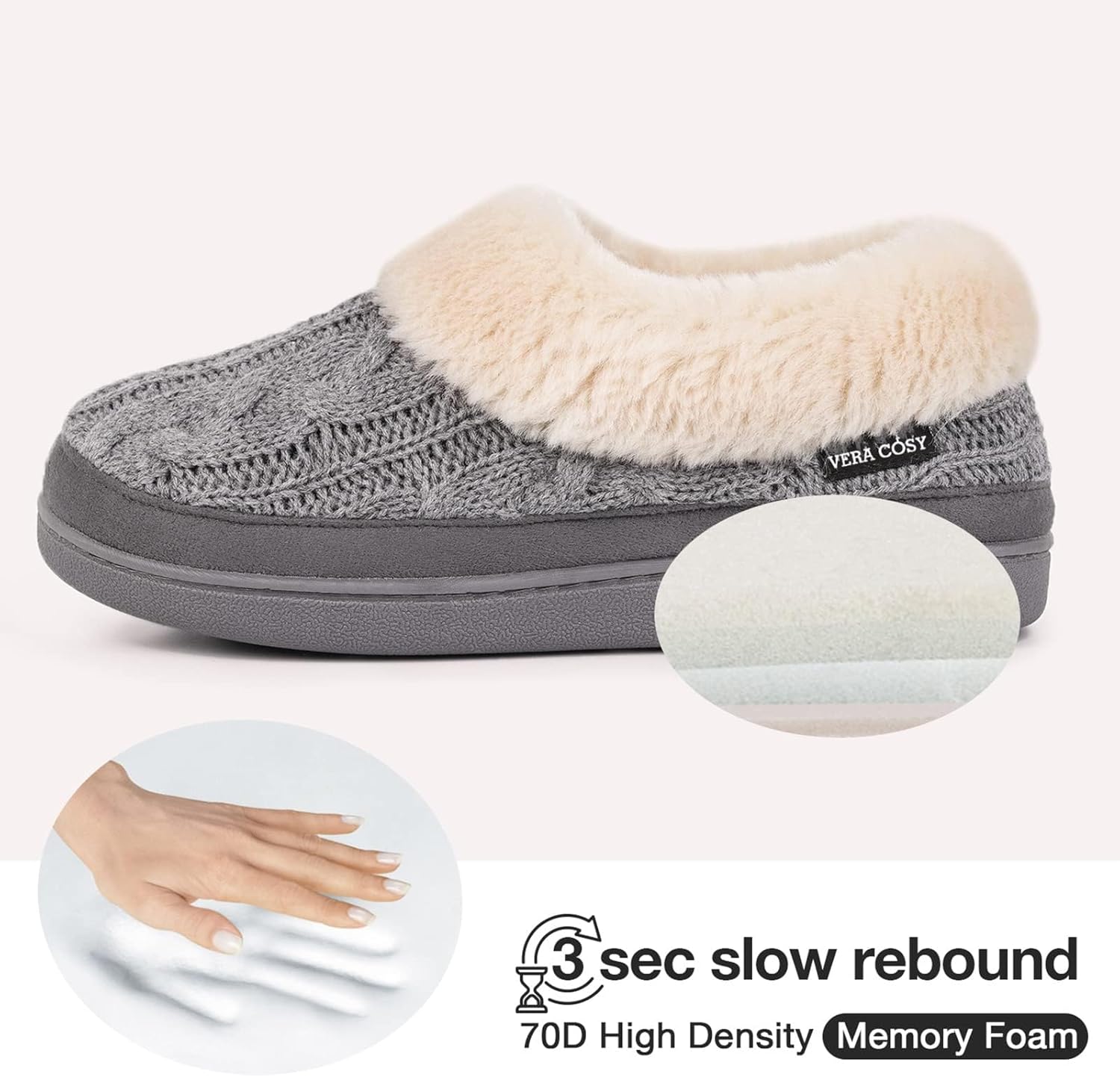 VeraCosy Ladies' Warm Knitted Faux Suede Memory Foam Moc Slippers 4