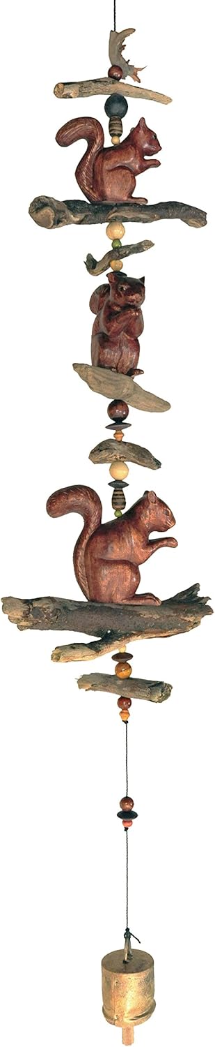 Cohasset Gifts Bamboo Wind Chime | #152 | Squirrel Bamboo Wind Chime | Wood, Outdoor, Home Décor for Decks, Garden, Porch | Hand Carved Brown Mahogany Finish |