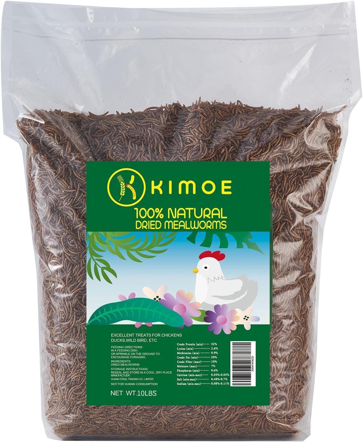 kimoe Non-GMO Bulk Dried Mealworms 10LB Bag for Chickens, Ducks & Wild Birds — 100% Natural High-Protein Feed to Boost Egg Production, Feather Health & Immunity