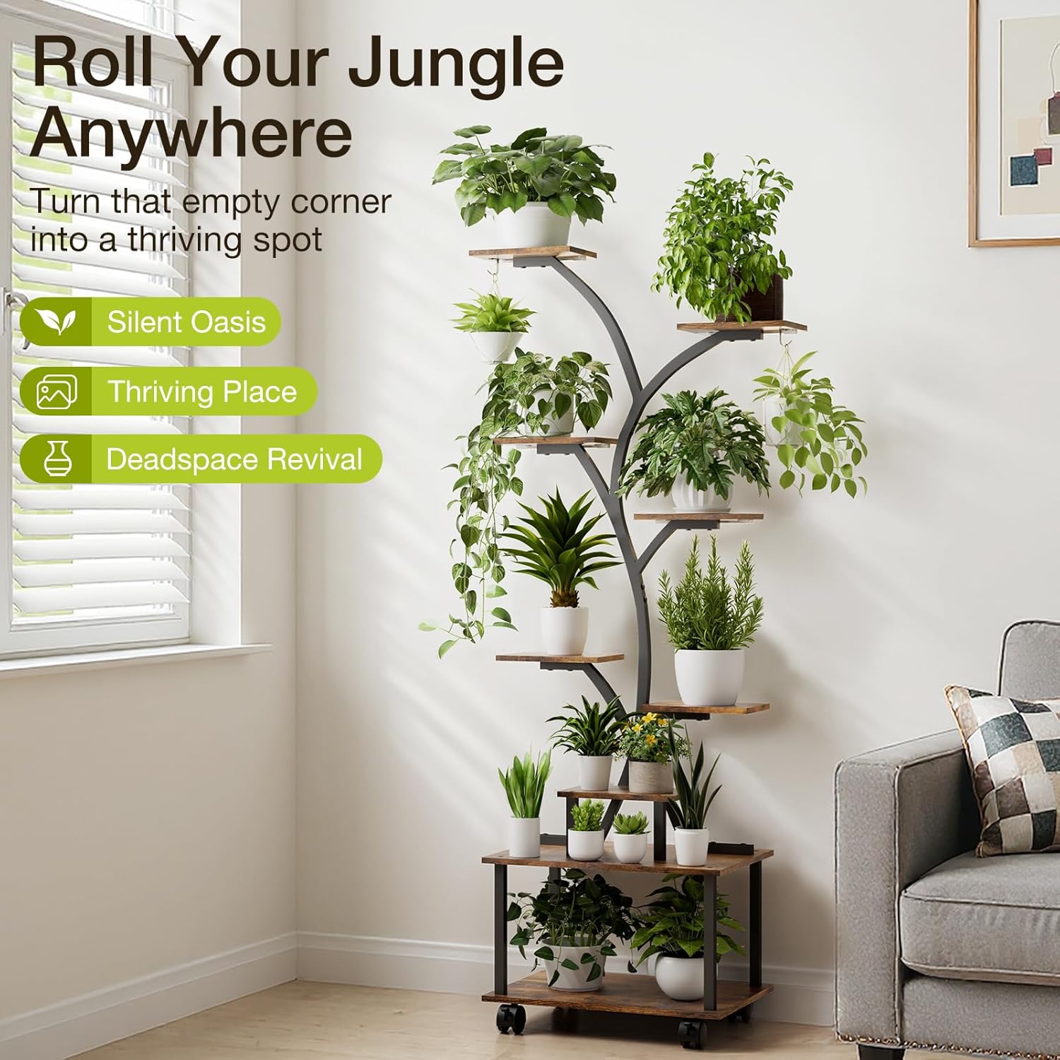 Plant Stand Indoor with Grow Lights, 50" Tall 8-Tier Plants Shelf, S-shaped Metal Plant Flower Rack Display Holder for Living Room, Corner Large Planter Shelves For Patio, Wall