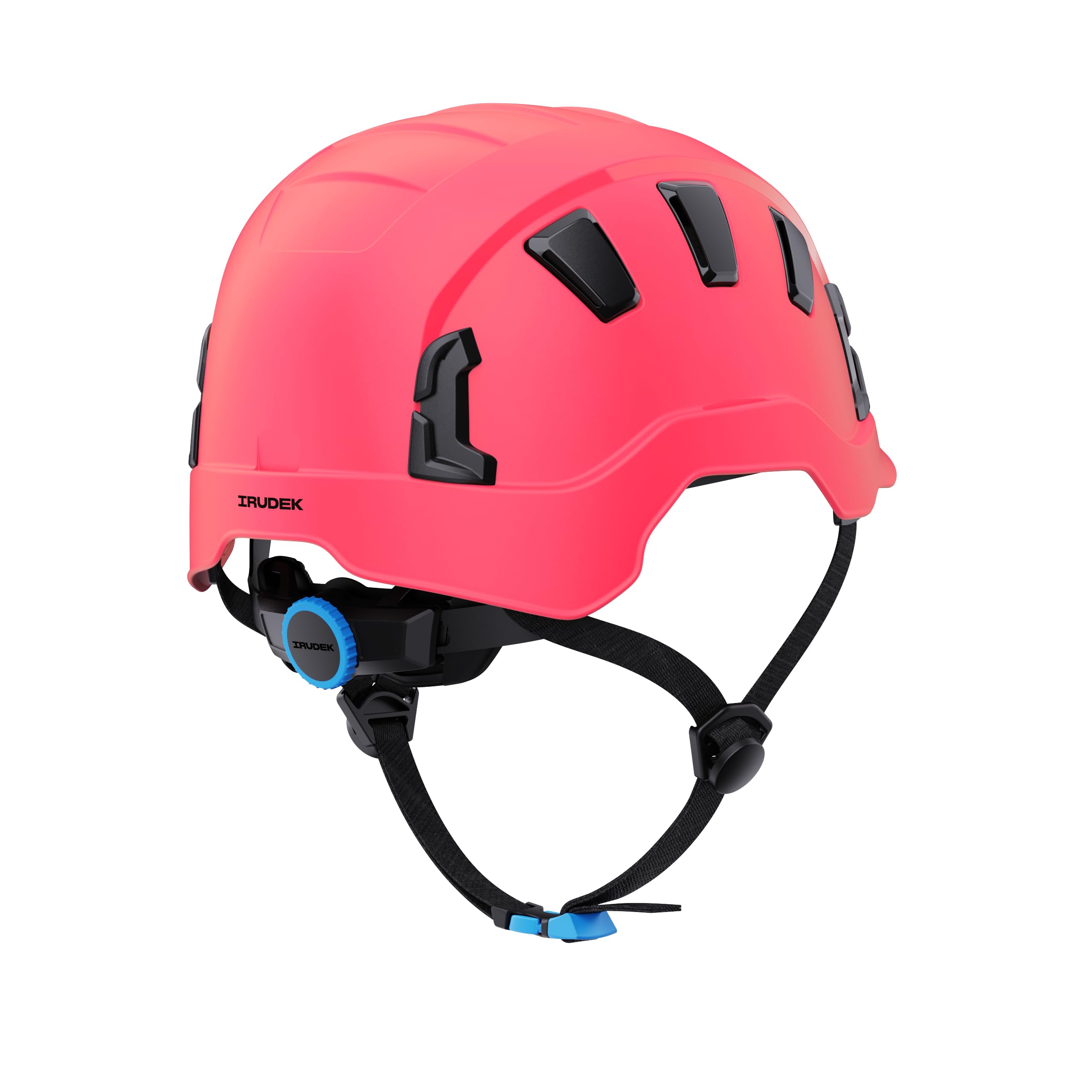 Irudek OREKA II Vent Rosa – Casco ventilado para Trabajos en Altura, ABS Ultraligero, barboquejo Ajustable, Ranuras universales 30 mm, Chip NFC Integrado, Certificado EN 397 y EN 12492