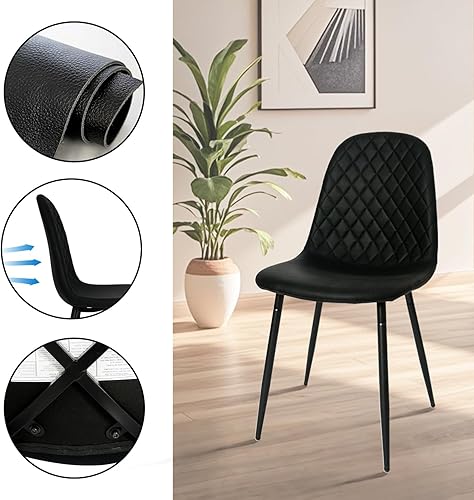 Miniatura 6 de CangLong Juego de 4 sillas de comedor modernas negras de piel sintética, sillas tapizadas sin brazos con patas de metal para cocina, sala de estar,