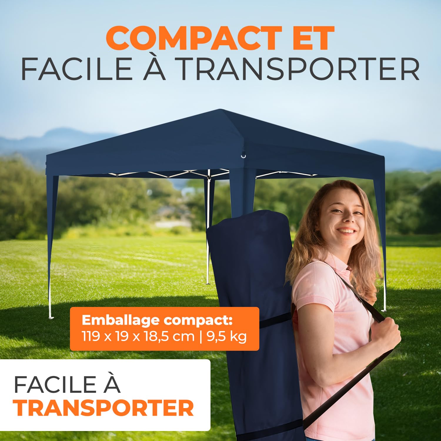 Kronenburg Tonnelle pliante étanche - Dimensions du toit : 2 x 2 m - Protection UV 50+ - Bleu