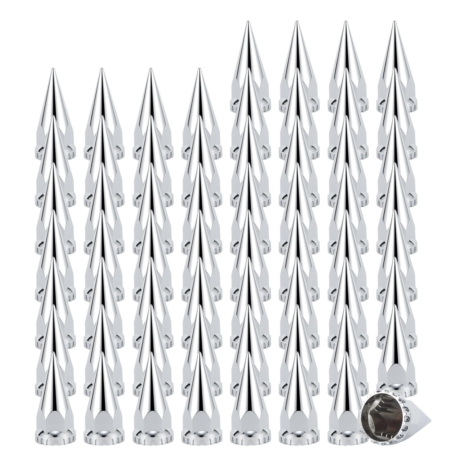 33mm x 4 3/4" Chrome Spike Lug Nut Caps ，ABS Push-On Covers for Semi Truck & Trailer Wheel Lug Nuts, Pointed Style Decorative Hub Nut Covers for Semi Trucks & Trailers 60 Pack
