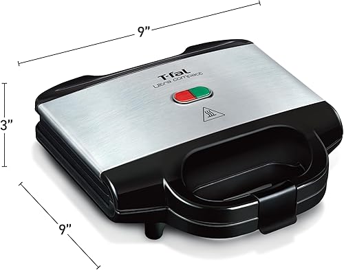 Miniatura 6 de T-fal Sandwichera compacta, acero inoxidable, fácil de limpiar, luces indicadoras, mango de tacto frío, queso a la parrilla, Panini, 625 vatios,