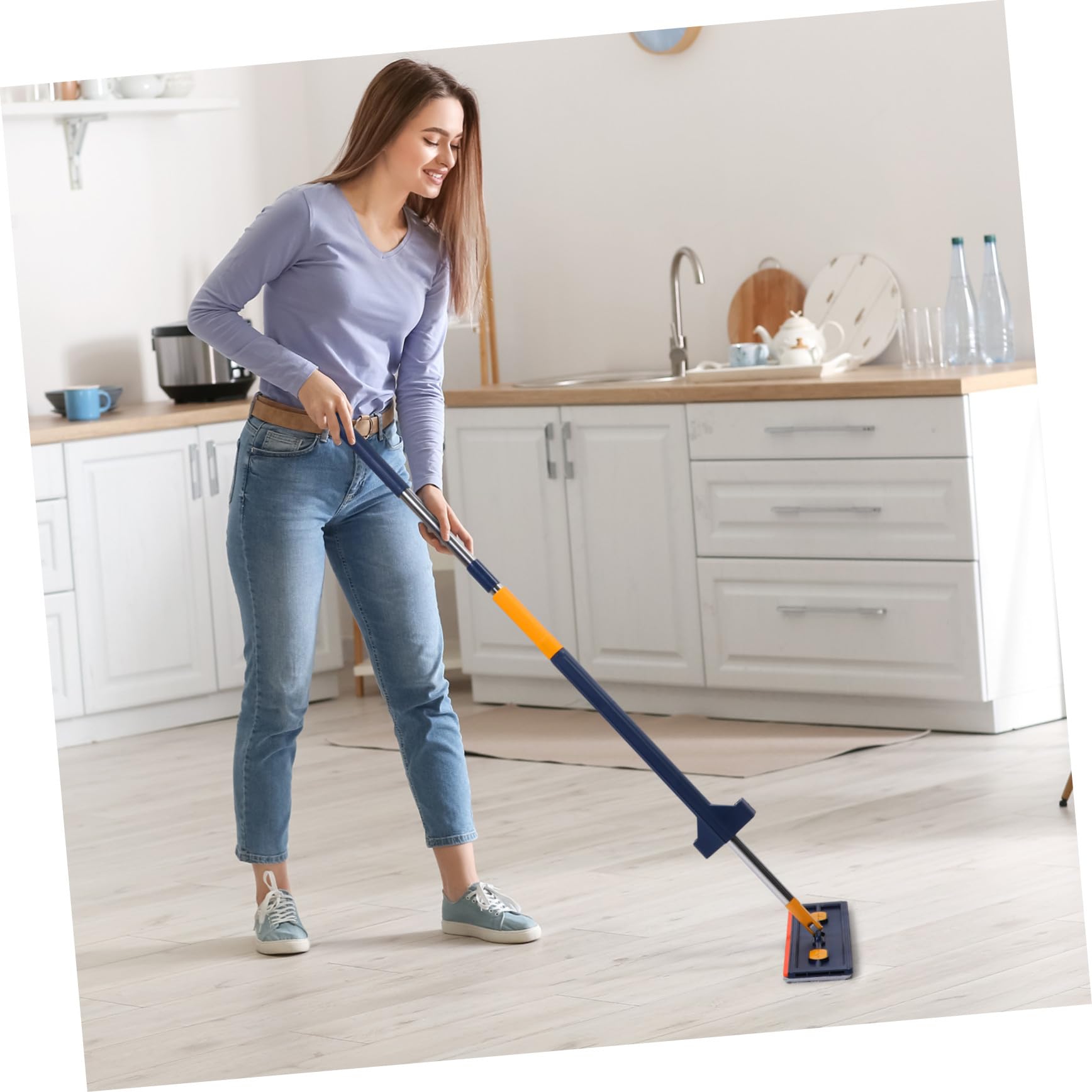 OUNONA Trapeador de Piso Plano Superficie Ampliada para Limpieza Profunda, Material PVC y Aleación, Adecuado para Limpiar Suelos y Baños Hogar