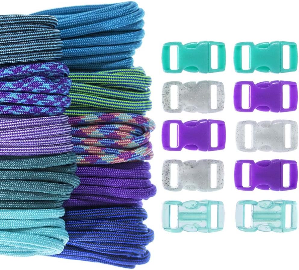 Craft County 550 Paracord Crafting DIY Kits - 80 Feet of Paracord and 8-3/8 Inch Buckles - Arts and Crafts, Bracelets, Keychains, Lanyards