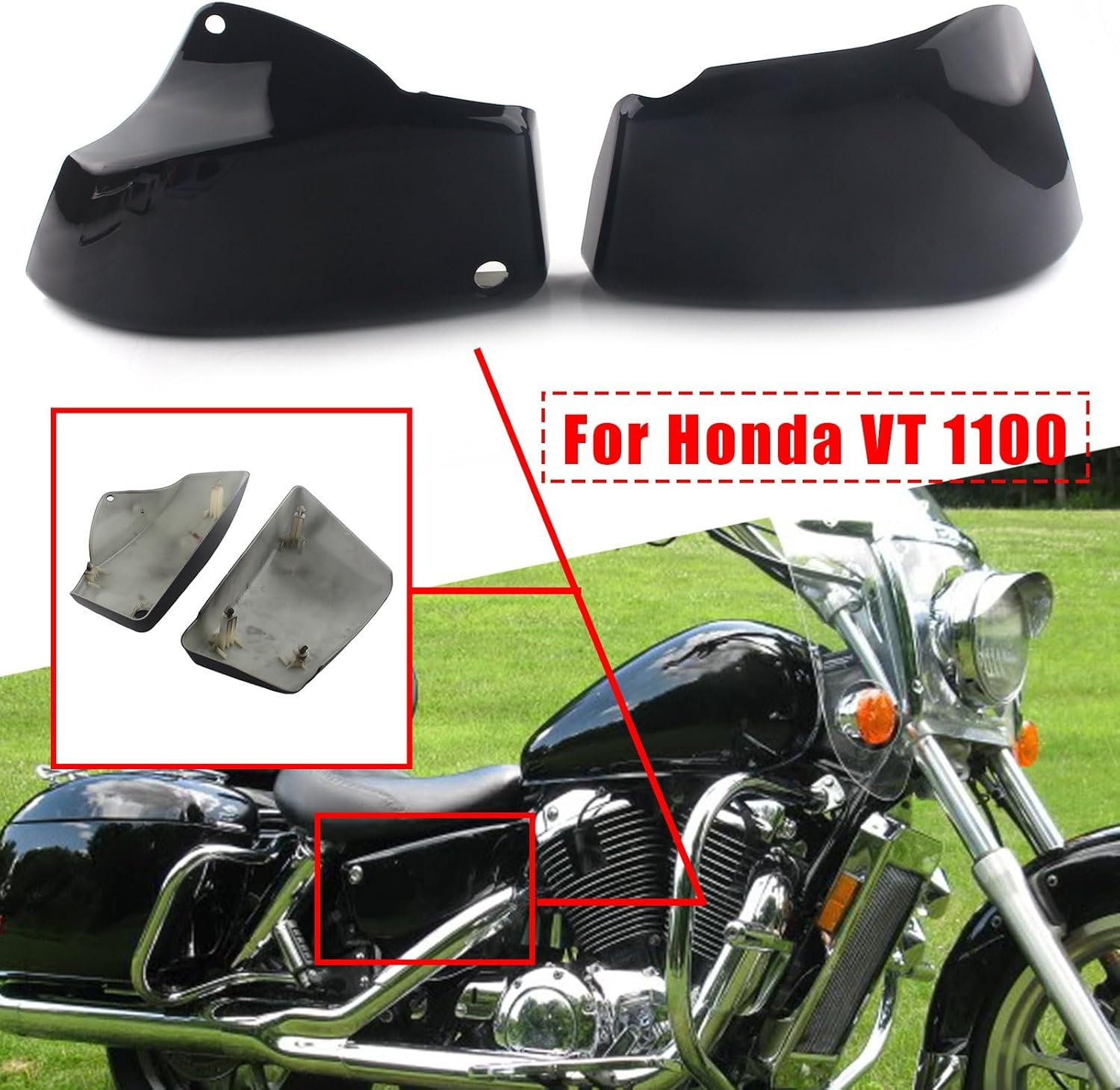 Motorcycle Battery Fairing Covers Side Panel Black Compatible with Honda VT1100 Shadow/Spirit/Sabre 1999-2008